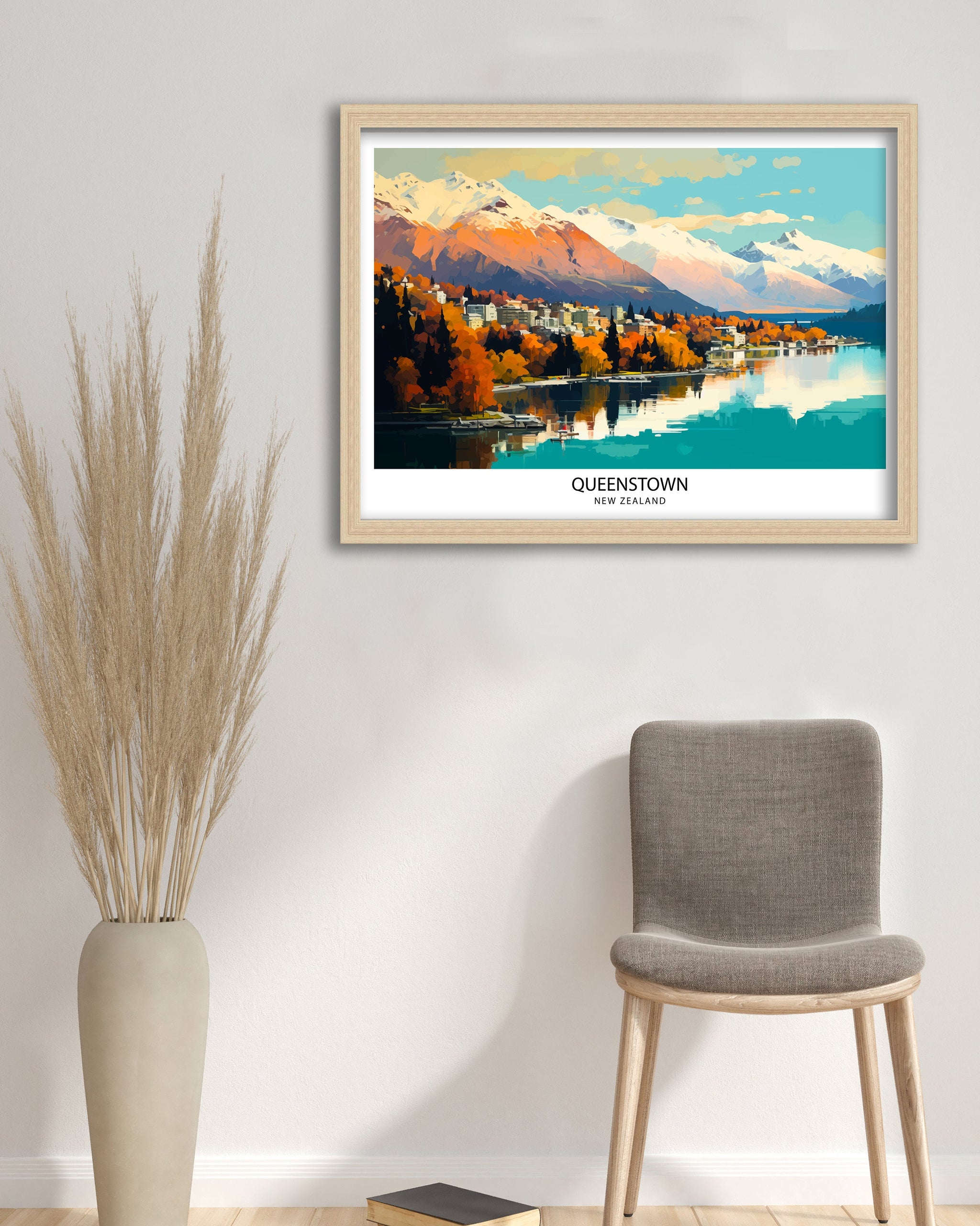 Queenstown New Zealand Print| Adventure Capital Poster Lake Wakatipu Wall Art Remarkables Mountain Decor Kiwi Travel Illustration Outdoor