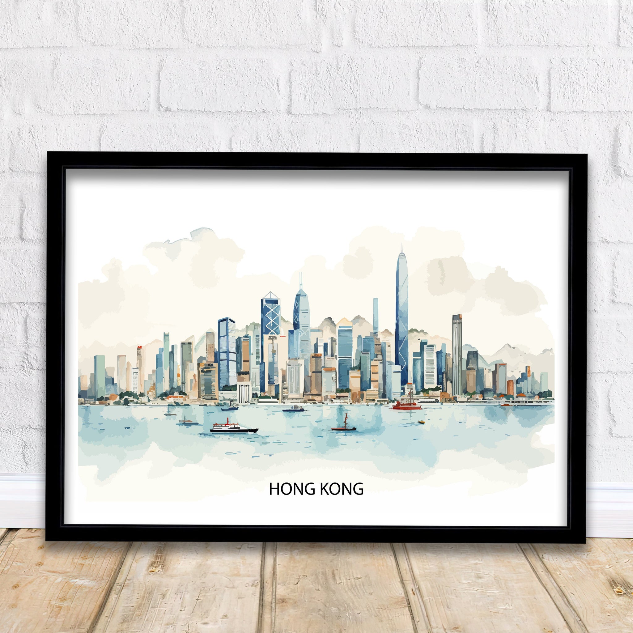 Hong Kong Skyline Print Iconic Cityscape Art Victoria Harbour Poster Hong Kong Wall Decor Asian Metropolis Illustration Urban Landscape