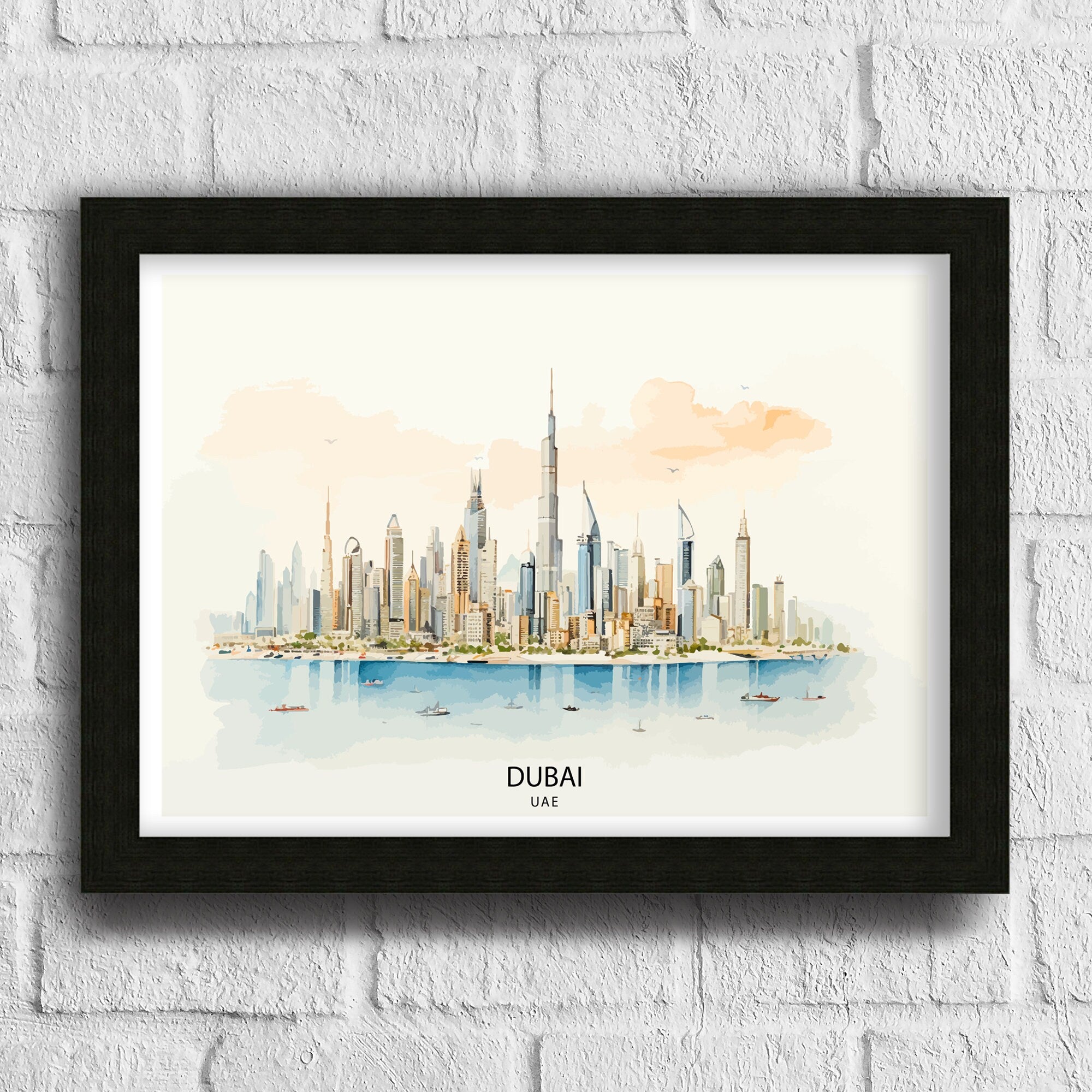 Dubai UAE Print Modern Cityscape Art Dubai Skyline Poster Burj Khalifa Wall Decor United Arab Emirates Illustration Luxury Urban Landscape