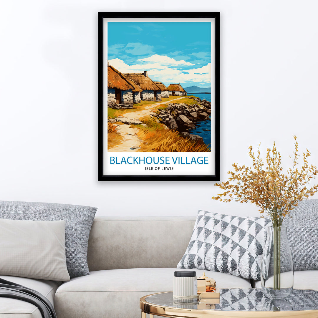 Blackhouse Village Isle of Lewis Poster Scottish Traditional Homes Art Hebridean Culture Poster Scotland Rural Landscape