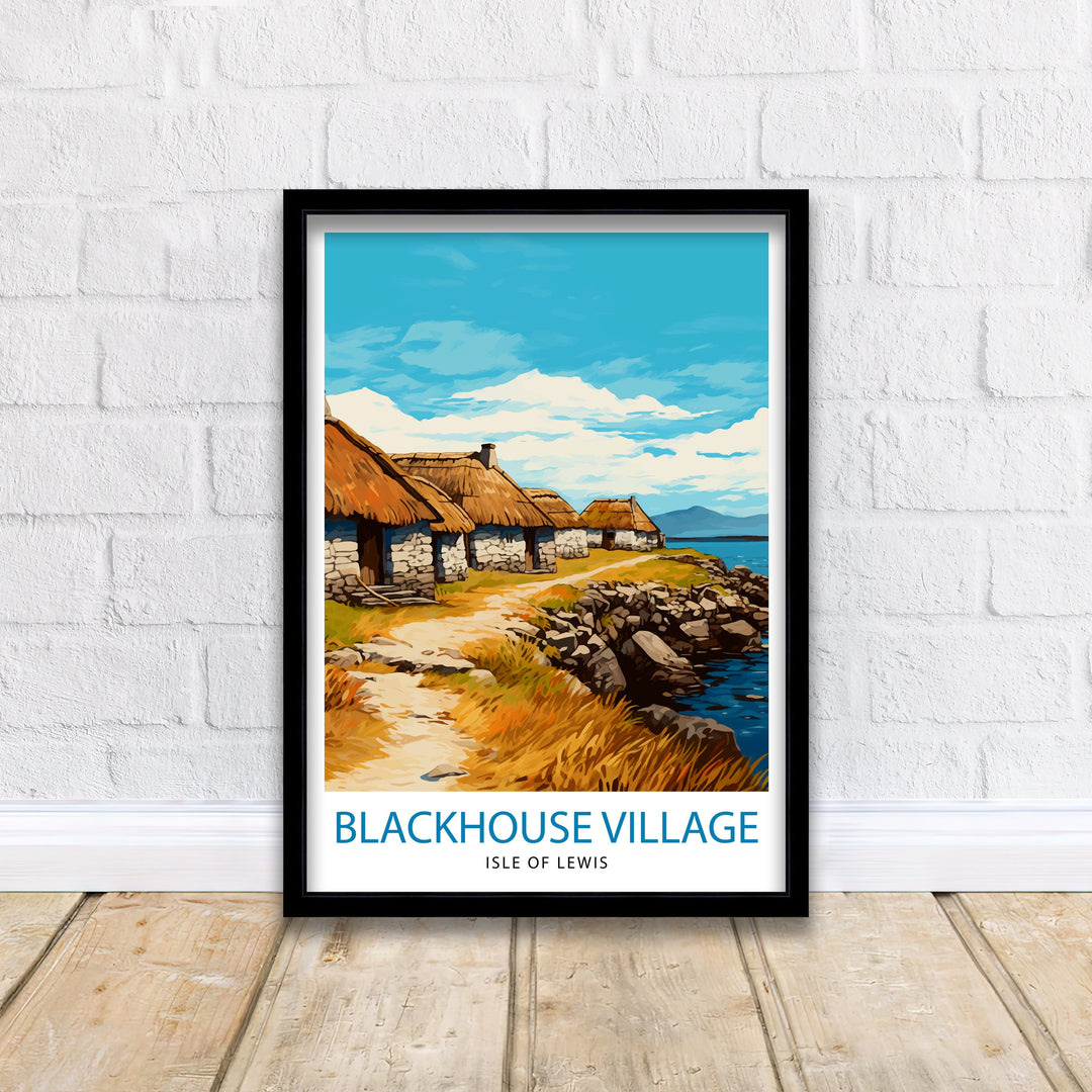 Blackhouse Village Isle of Lewis Poster Scottish Traditional Homes Art Hebridean Culture Poster Scotland Rural Landscape