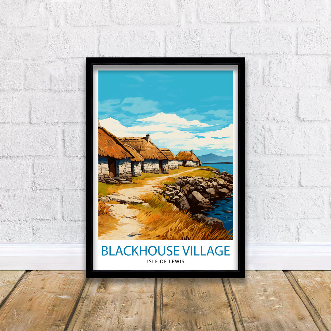 Blackhouse Village Isle of Lewis Poster Scottish Traditional Homes Art Hebridean Culture Poster Scotland Rural Landscape