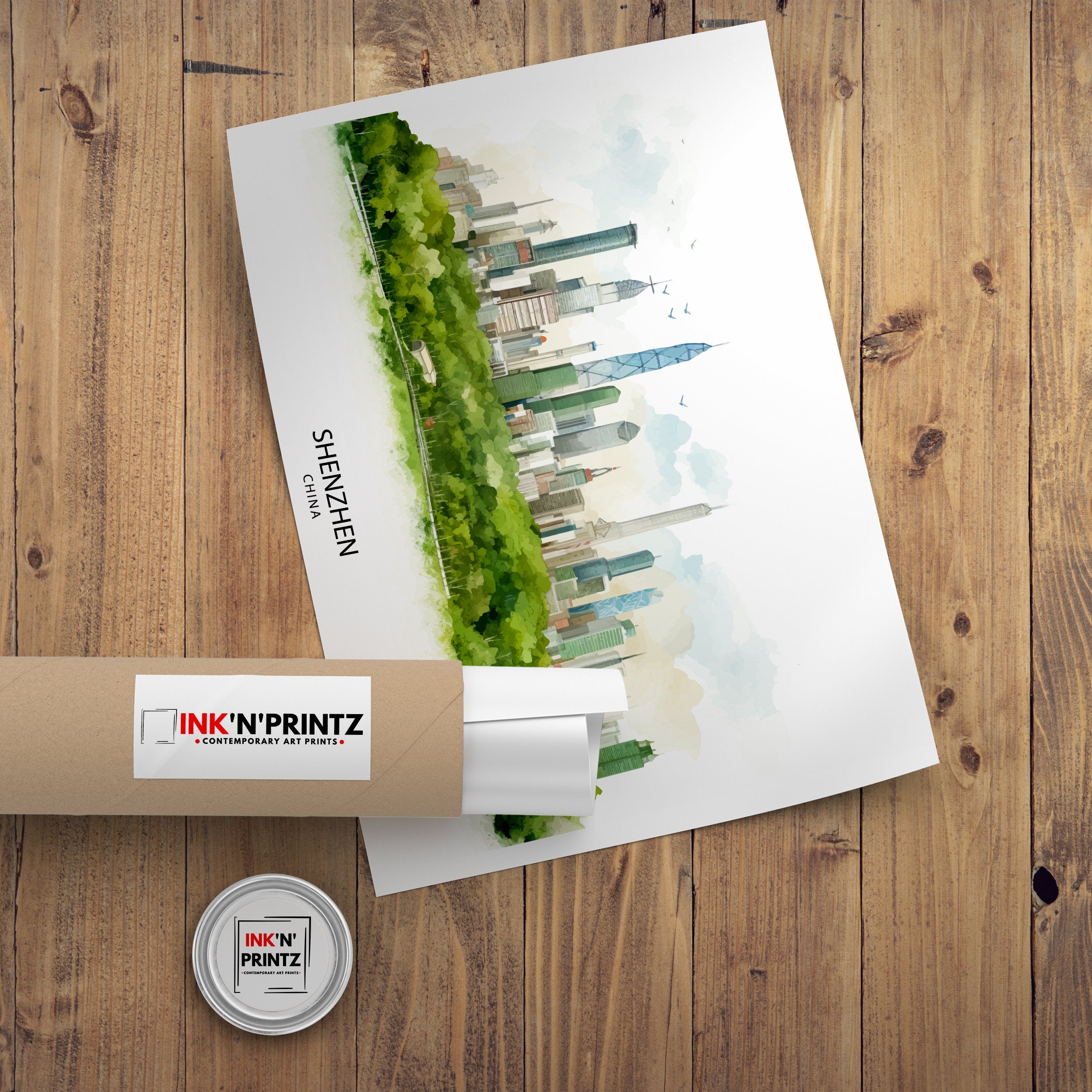 Shenzhen China Print Modern Cityscape Art Futuristic Skyline Poster Chinese Metropolis Wall Decor Urban Landscape Illustration Asian City