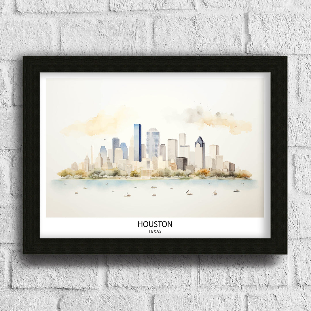 Houston USA Skyline Print| Texas Cityscape Art Houston Downtown Poster American Urban Decor Space City Illustration Modern Metropolis