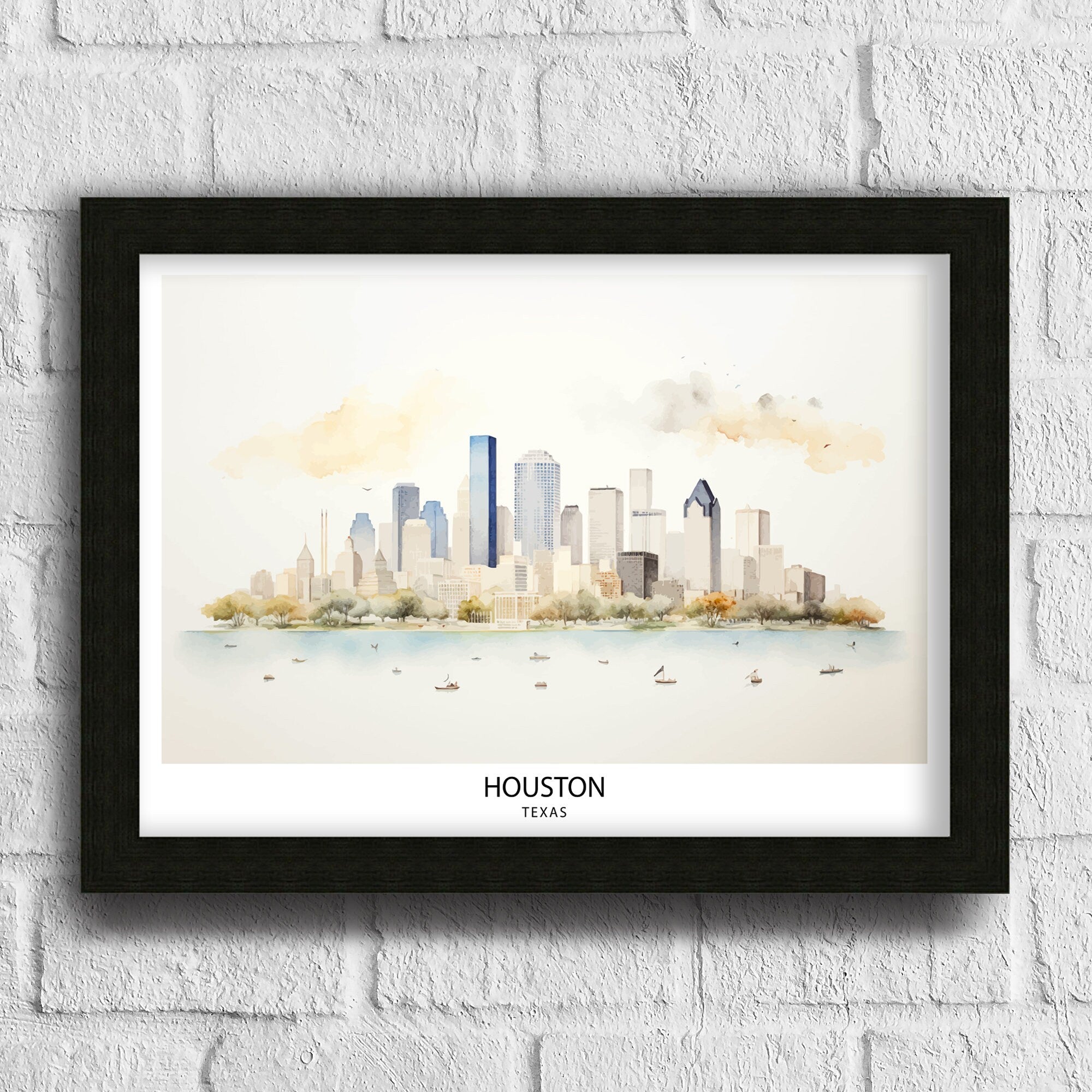 Houston USA Skyline Print| Texas Cityscape Art Houston Downtown Poster American Urban Decor Space City Illustration Modern Metropolis