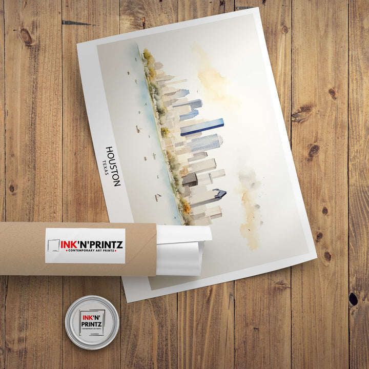 Houston USA Skyline Print| Texas Cityscape Art Houston Downtown Poster American Urban Decor Space City Illustration Modern Metropolis