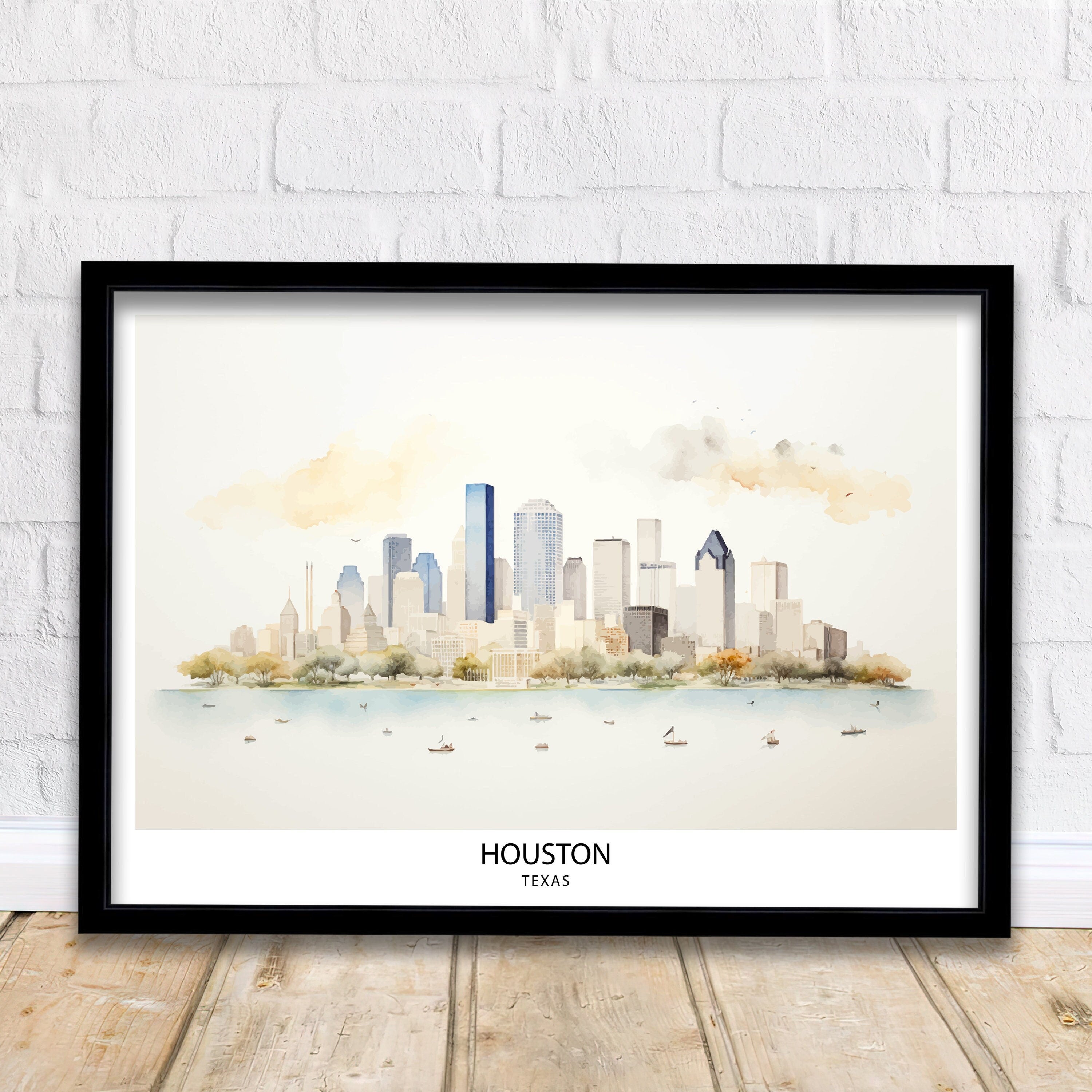Houston USA Skyline Print| Texas Cityscape Art Houston Downtown Poster American Urban Decor Space City Illustration Modern Metropolis