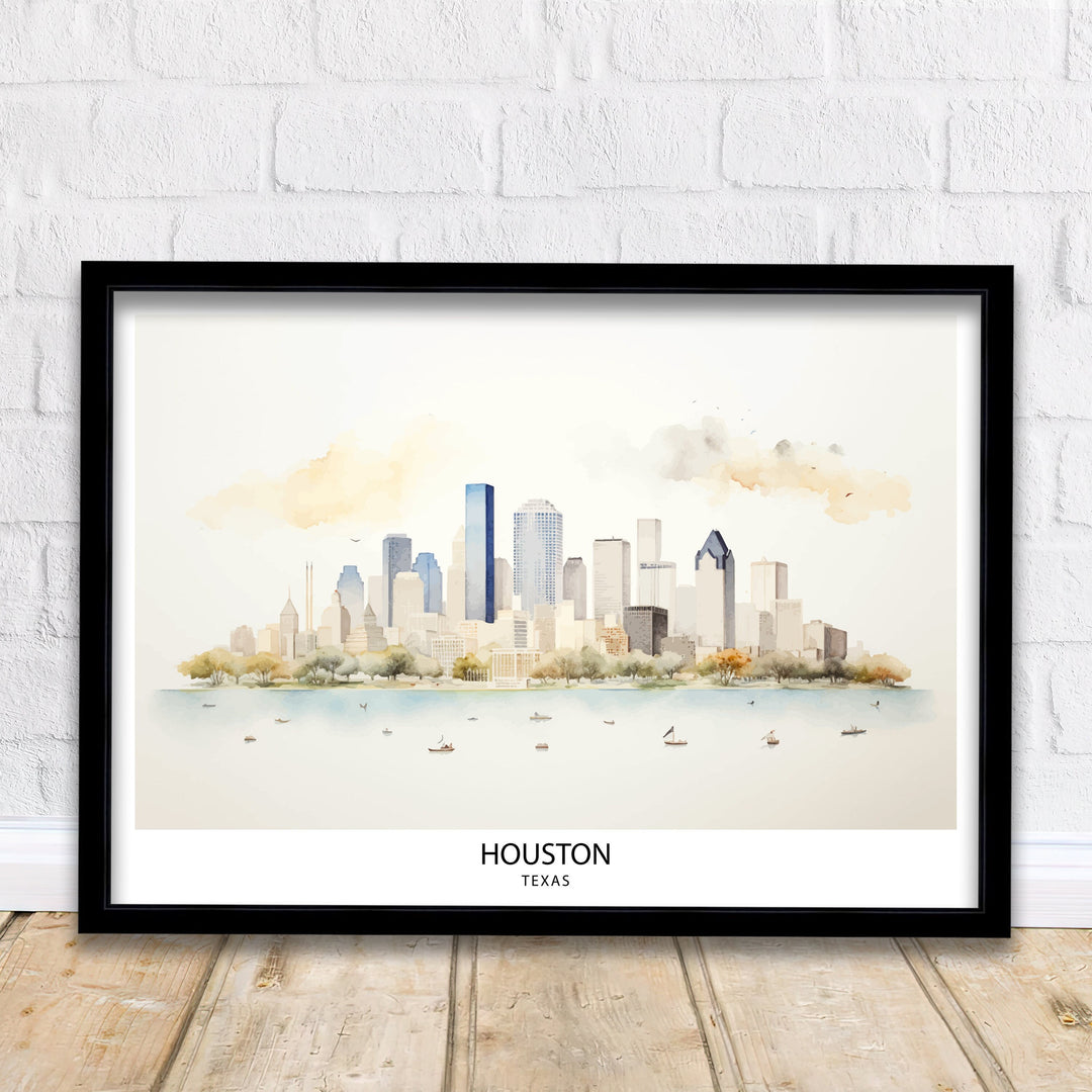 Houston USA Skyline Print| Texas Cityscape Art Houston Downtown Poster American Urban Decor Space City Illustration Modern Metropolis