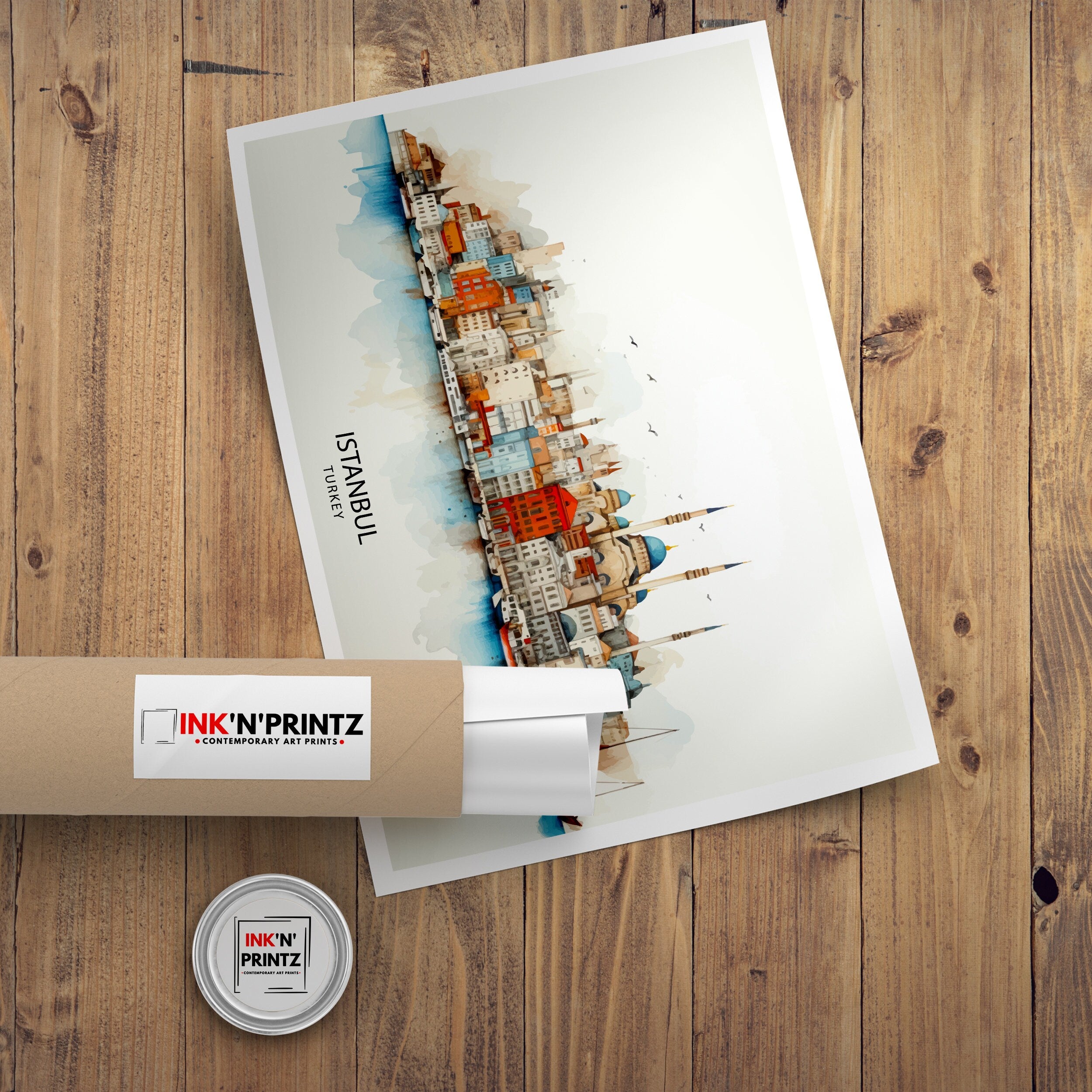 Istanbul Turkey Skyline Print Historic Cityscape Art Bosphorus View Poster Turkish Urban Decor Iconic Landmarks Wall Illustration Cultural