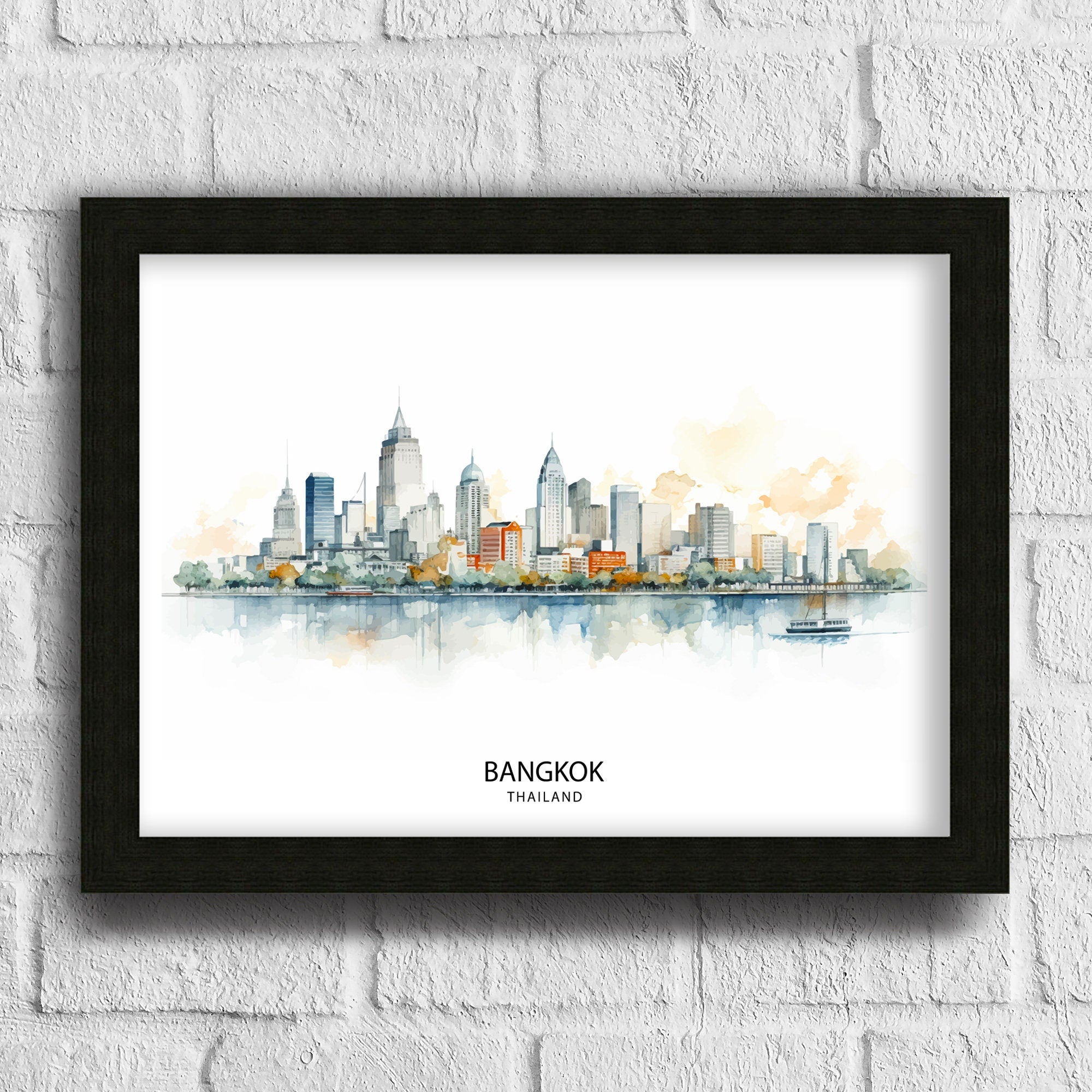 Bangkok Thailand Skyline Print Vibrant Cityscape Art Chao Phraya River Poster Thai Urban Decor Asian Metropolis Illustration Modern Bangkok