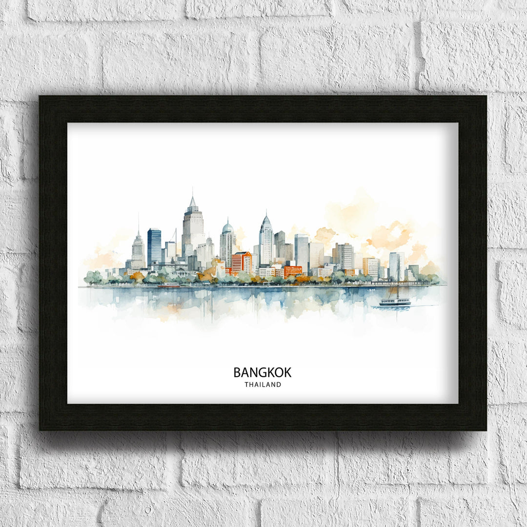 Bangkok Thailand Skyline Print Vibrant Cityscape Art Chao Phraya River Poster Thai Urban Decor Asian Metropolis Illustration Modern Bangkok