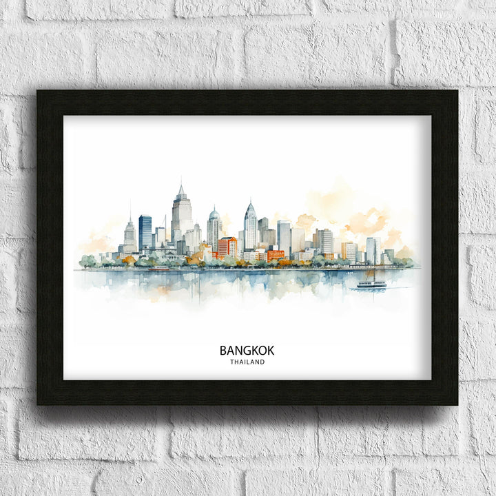 Bangkok Thailand Skyline Print Vibrant Cityscape Art Chao Phraya River Poster Thai Urban Decor Asian Metropolis Illustration Modern Bangkok