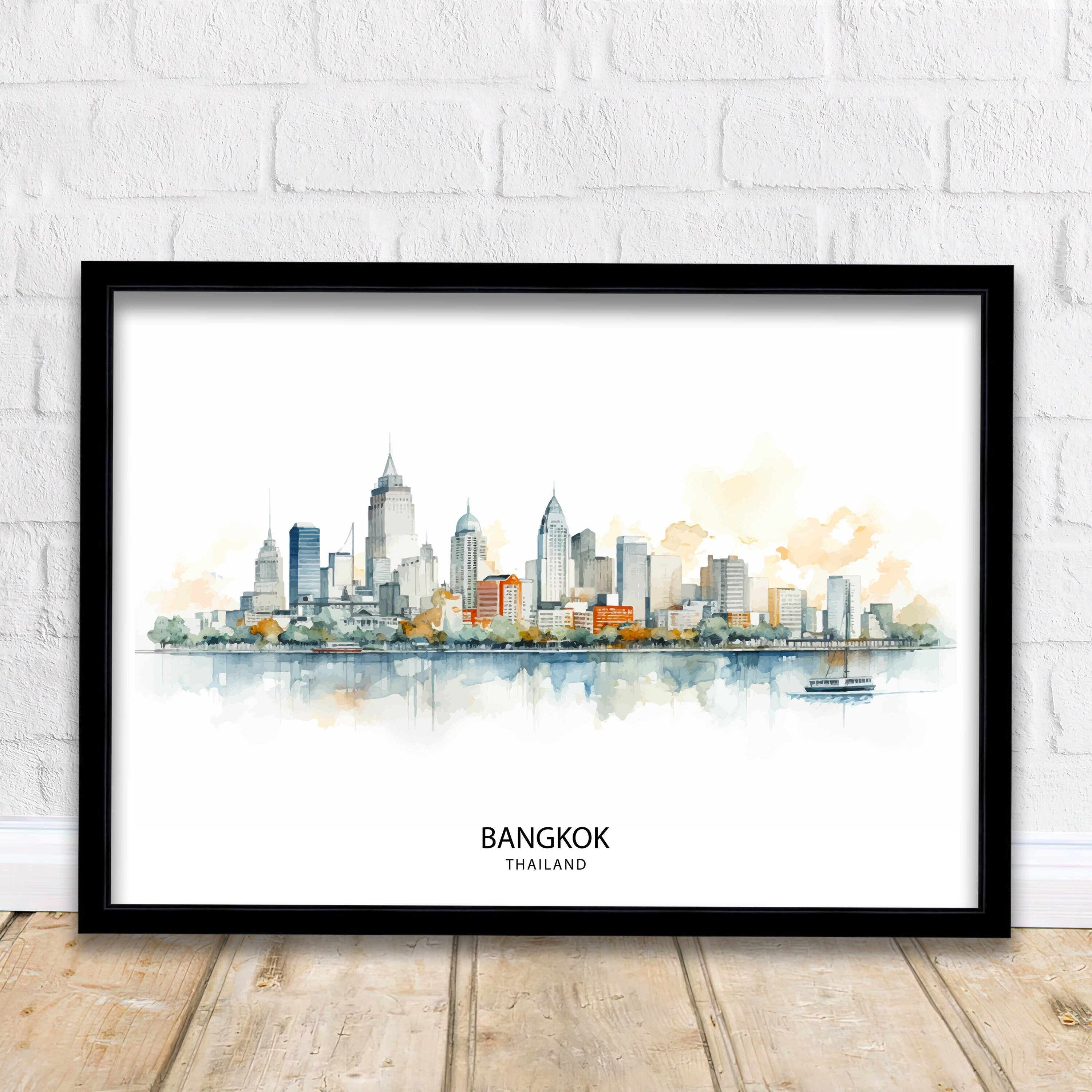 Bangkok Thailand Skyline Print Vibrant Cityscape Art Chao Phraya River Poster Thai Urban Decor Asian Metropolis Illustration Modern Bangkok