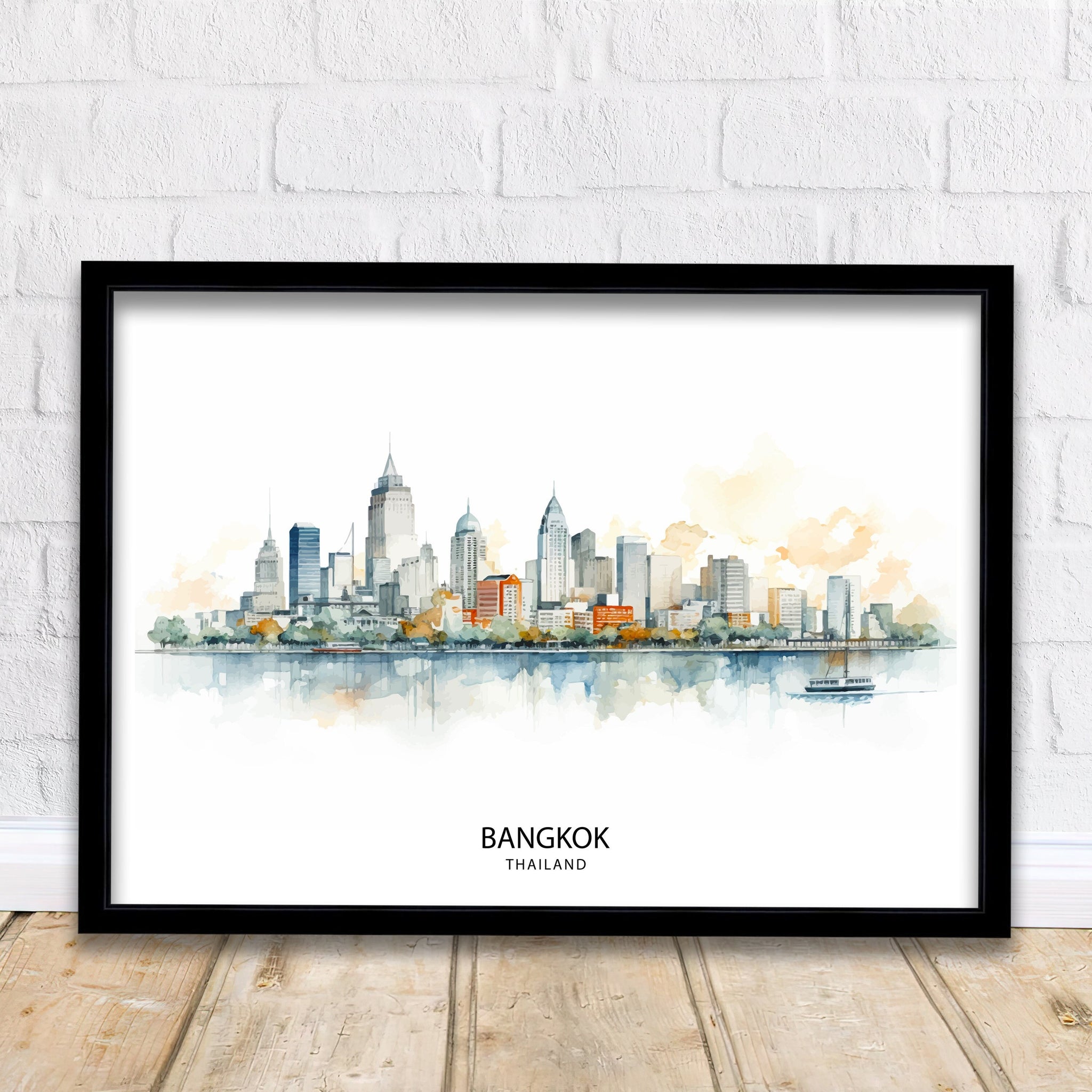 Bangkok Thailand Skyline Print Vibrant Cityscape Art Chao Phraya River Poster Thai Urban Decor Asian Metropolis Illustration Modern Bangkok