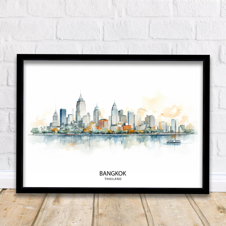 Bangkok Thailand Skyline Print Vibrant Cityscape Art Chao Phraya River Poster Thai Urban Decor Asian Metropolis Illustration Modern Bangkok