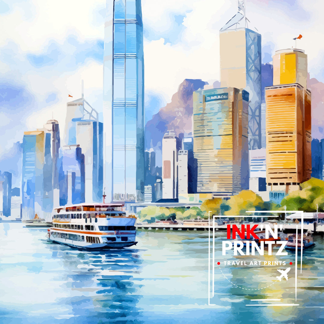 Hong Kong Travel Print | Hong Kong Poster | Hong Kong Art | Hong Kong Wall Art | Hong Kong Skyline | Hong Kong | Travel Poster | Hong Kong