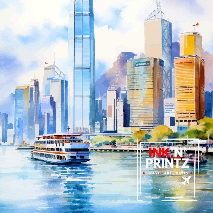 Hong Kong Travel Print | Hong Kong Poster | Hong Kong Art | Hong Kong Wall Art | Hong Kong Skyline | Hong Kong | Travel Poster | Hong Kong