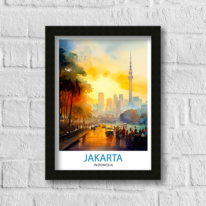 Jakarta Indonesia Skyline Print Vibrant Cityscape Art Jakarta Urban Poster Indonesian Capital Wall Decor Southeast Asia City Illustration