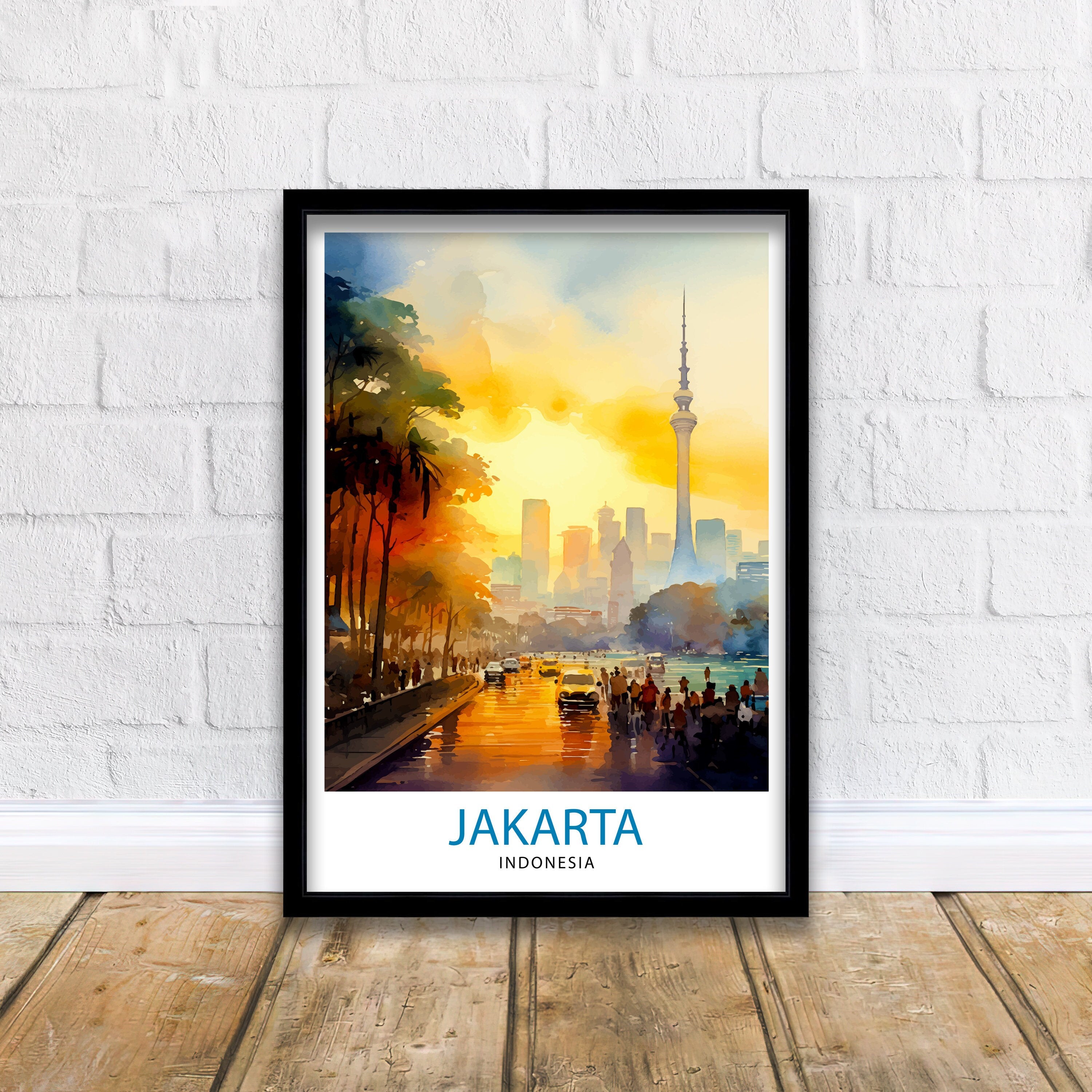 Jakarta Indonesia Skyline Print Vibrant Cityscape Art Jakarta Urban Poster Indonesian Capital Wall Decor Southeast Asia City Illustration