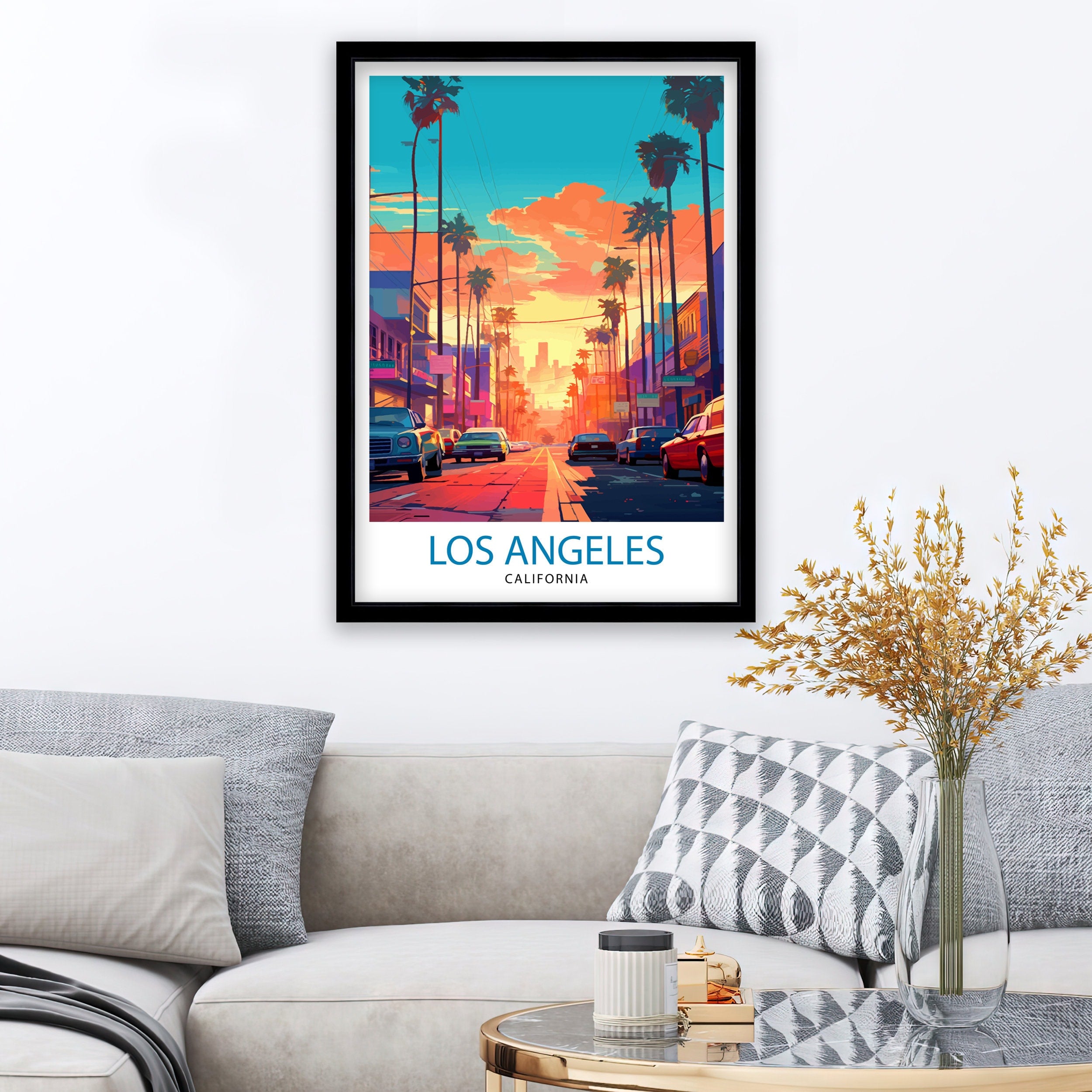 Los Angeles Travel Print| LA Wall Art California Travel Poster Los Angeles Skyline Illustration LA Cityscape Print Gift For LA Lover