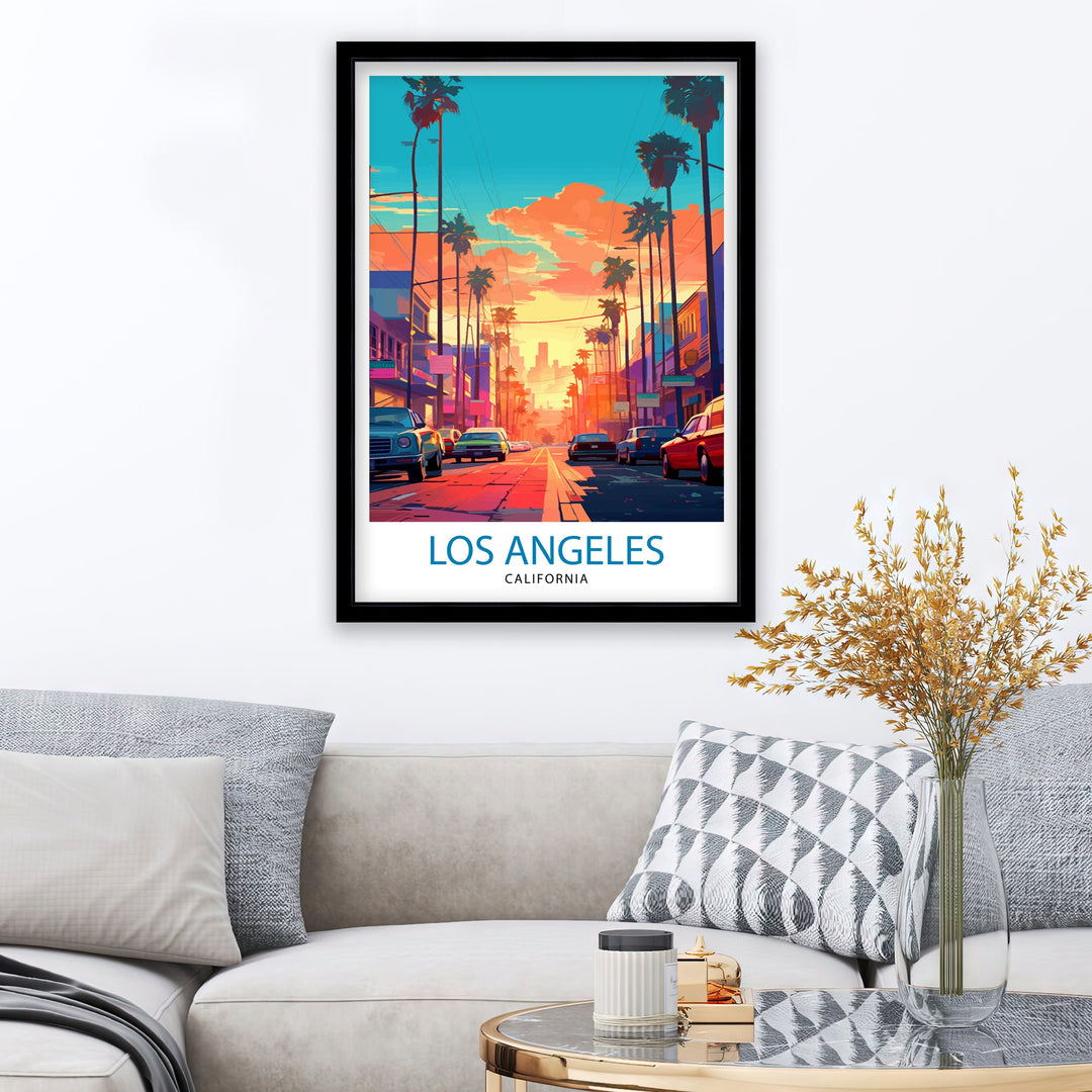 Los Angeles Travel Print| LA Wall Art California Travel Poster Los Angeles Skyline Illustration LA Cityscape Print Gift For LA Lover