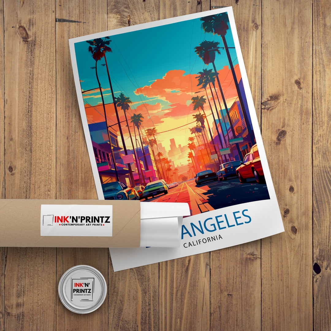 Los Angeles Travel Print| LA Wall Art California Travel Poster Los Angeles Skyline Illustration LA Cityscape Print Gift For LA Lover