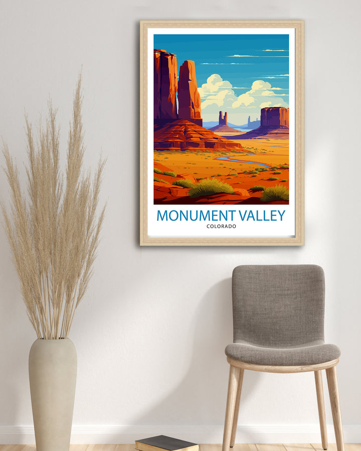 Monument Valley Print Iconic Desert Landscape Art American Southwest Poster Navajo Tribal Park Wall Decor Red Rock Formations Illustration