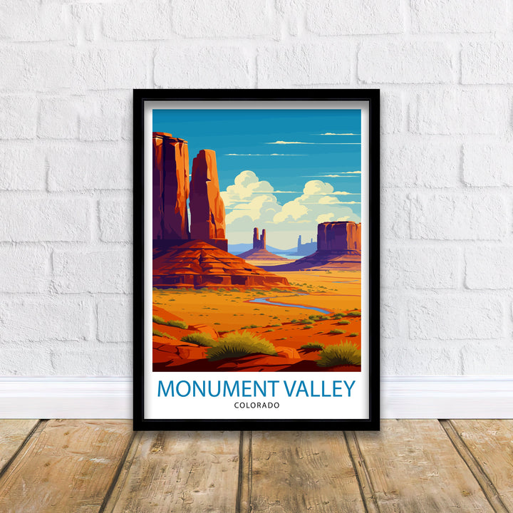 Monument Valley Print Iconic Desert Landscape Art American Southwest Poster Navajo Tribal Park Wall Decor Red Rock Formations Illustration
