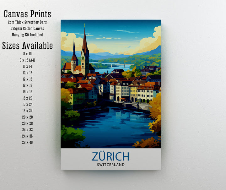 Zurich Switzerland Travel Print Zurich Wall Decor Zurich Home Living Decor Zurich Illustration Travel Poster Gift For Zurich Switzerland