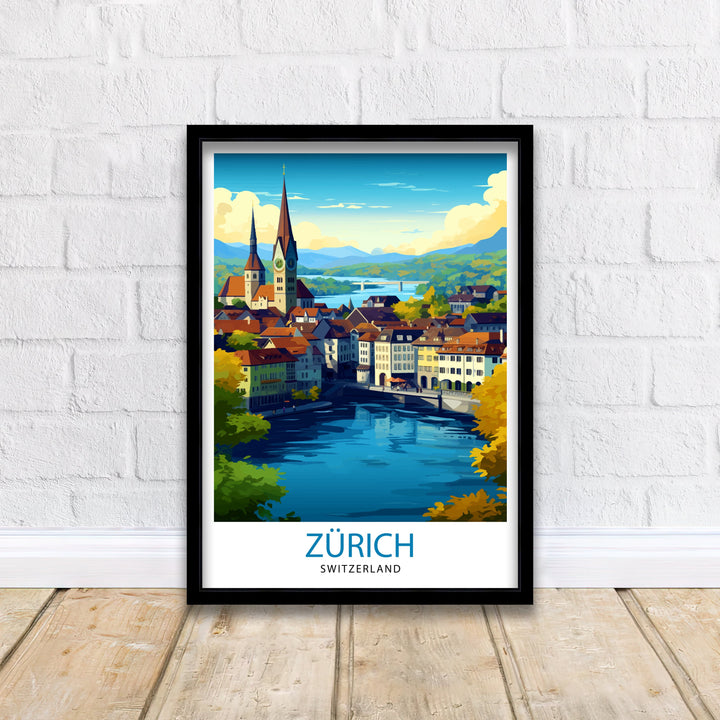 Zurich Switzerland Travel Print Zurich Wall Decor Zurich Home Living Decor Zurich Illustration Travel Poster Gift For Zurich Switzerland
