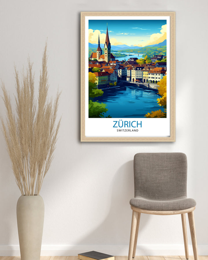 Zurich Switzerland Travel Print Zurich Wall Decor Zurich Home Living Decor Zurich Illustration Travel Poster Gift For Zurich Switzerland