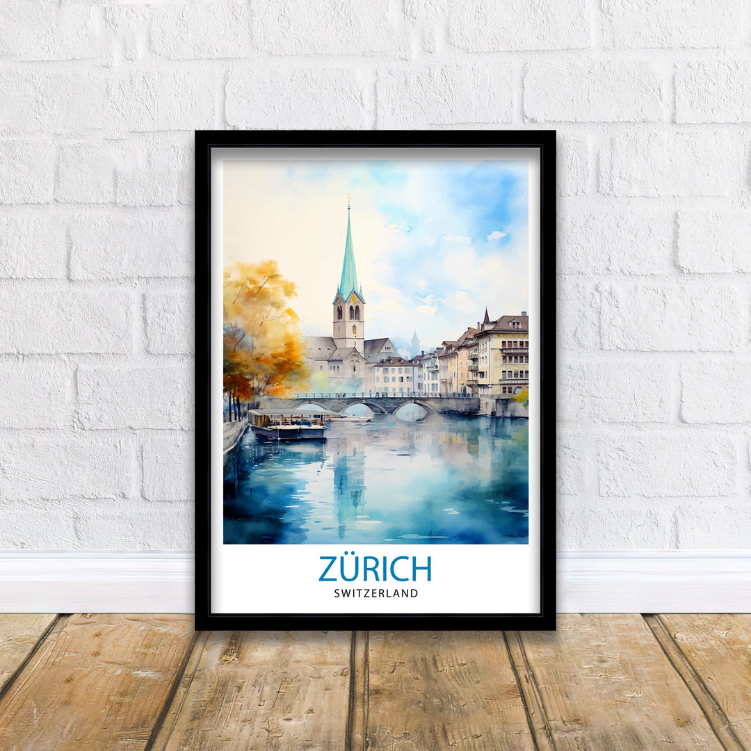 Zurich Switzerland Travel Print Zurich Wall Decor Zurich Home Living Decor Zurich Illustration Travel Poster Gift For Zurich Switzerland