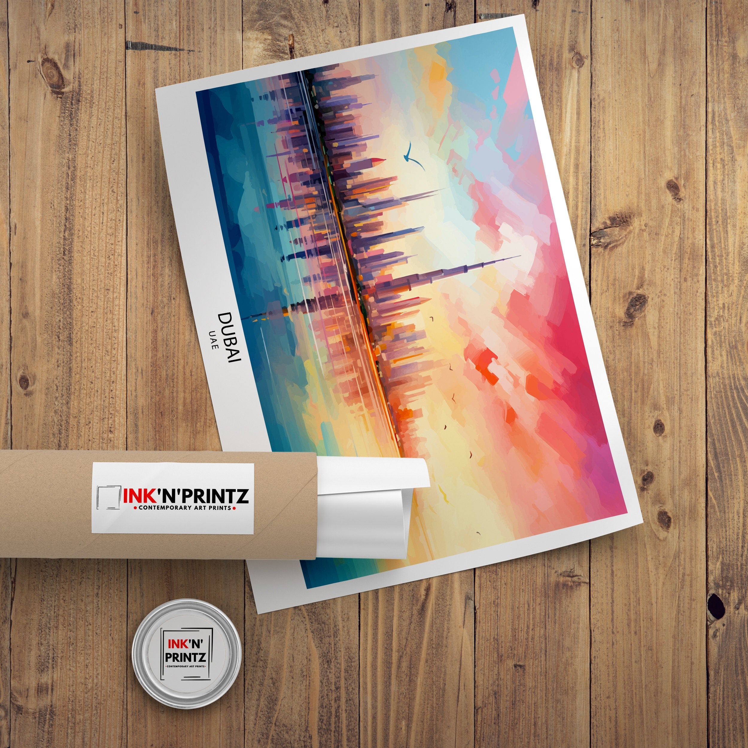 Dubai UAE Print Modern Cityscape Art Dubai Skyline Poster Burj Khalifa Wall Decor United Arab Emirates Illustration Luxury Urban Landscape