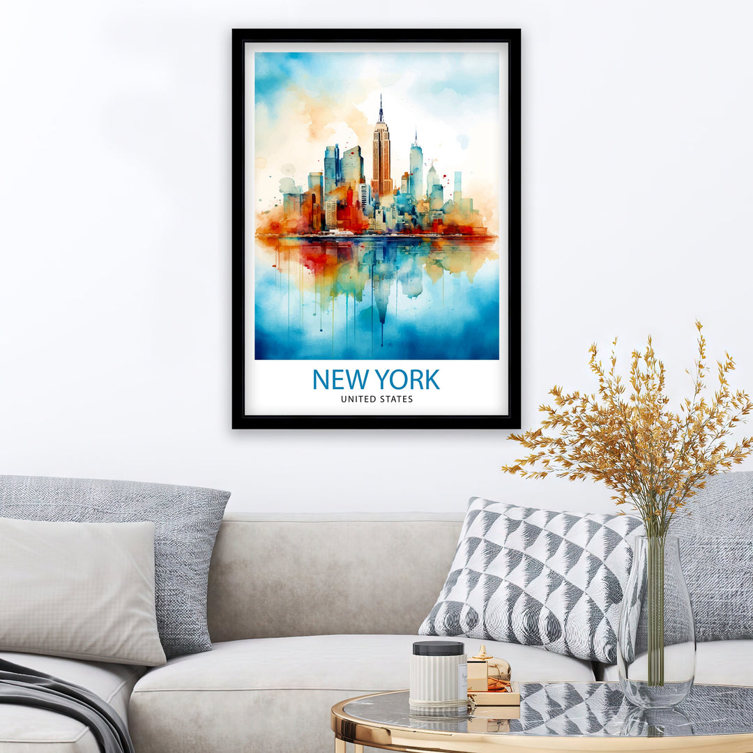 New York City Travel Print| New York Wall Art NYC Illustration Travel Poster Gift for New York Home Decor