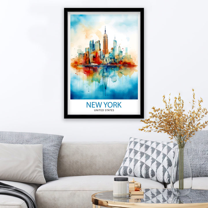 New York City Travel Print| New York Wall Art NYC Illustration Travel Poster Gift for New York Home Decor