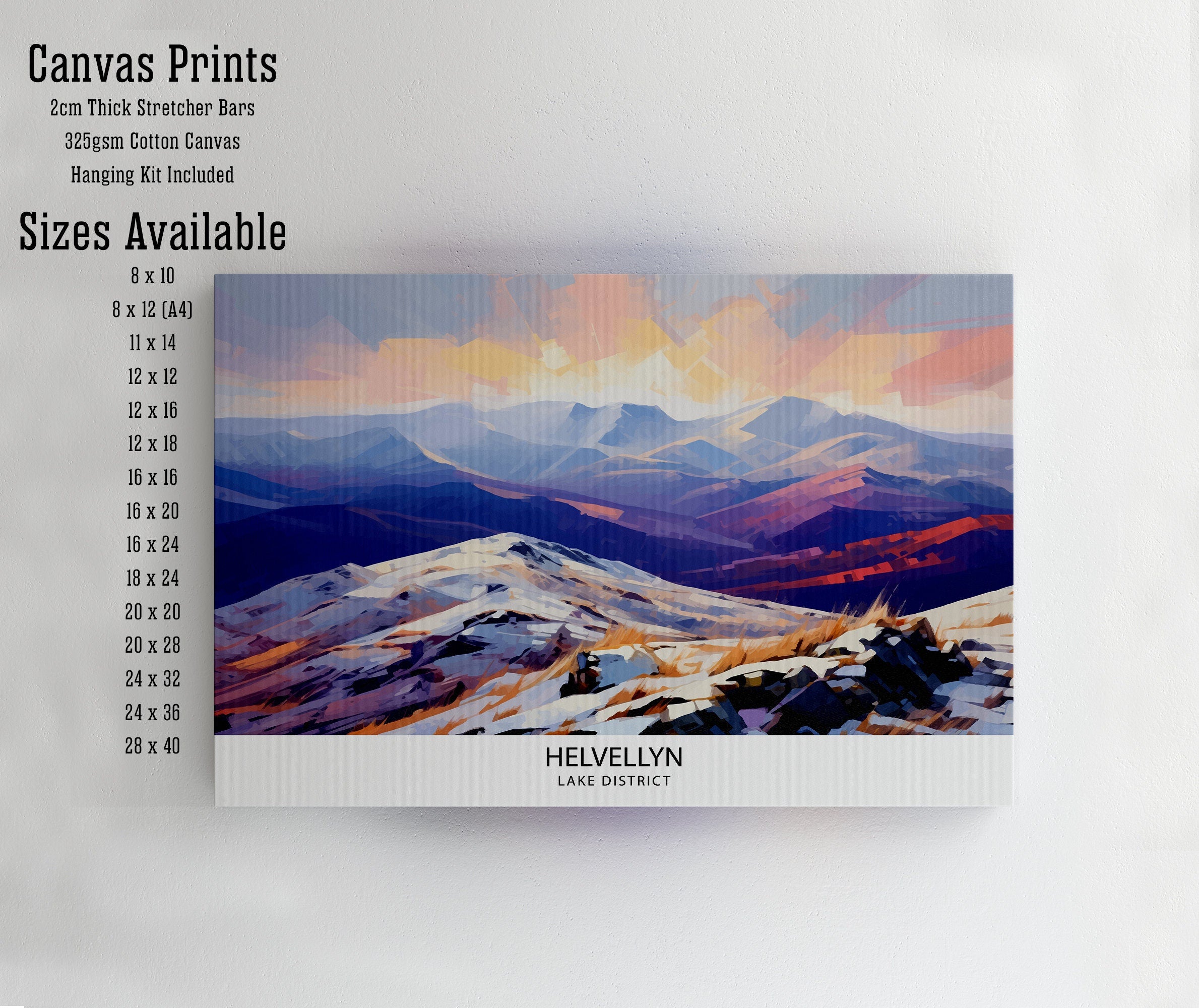 Helvellyn Lake District Print English Mountain Landscape Art Helvellyn Peak Poster Cumbria Hiking Wall Decor UK Nature Illustration British