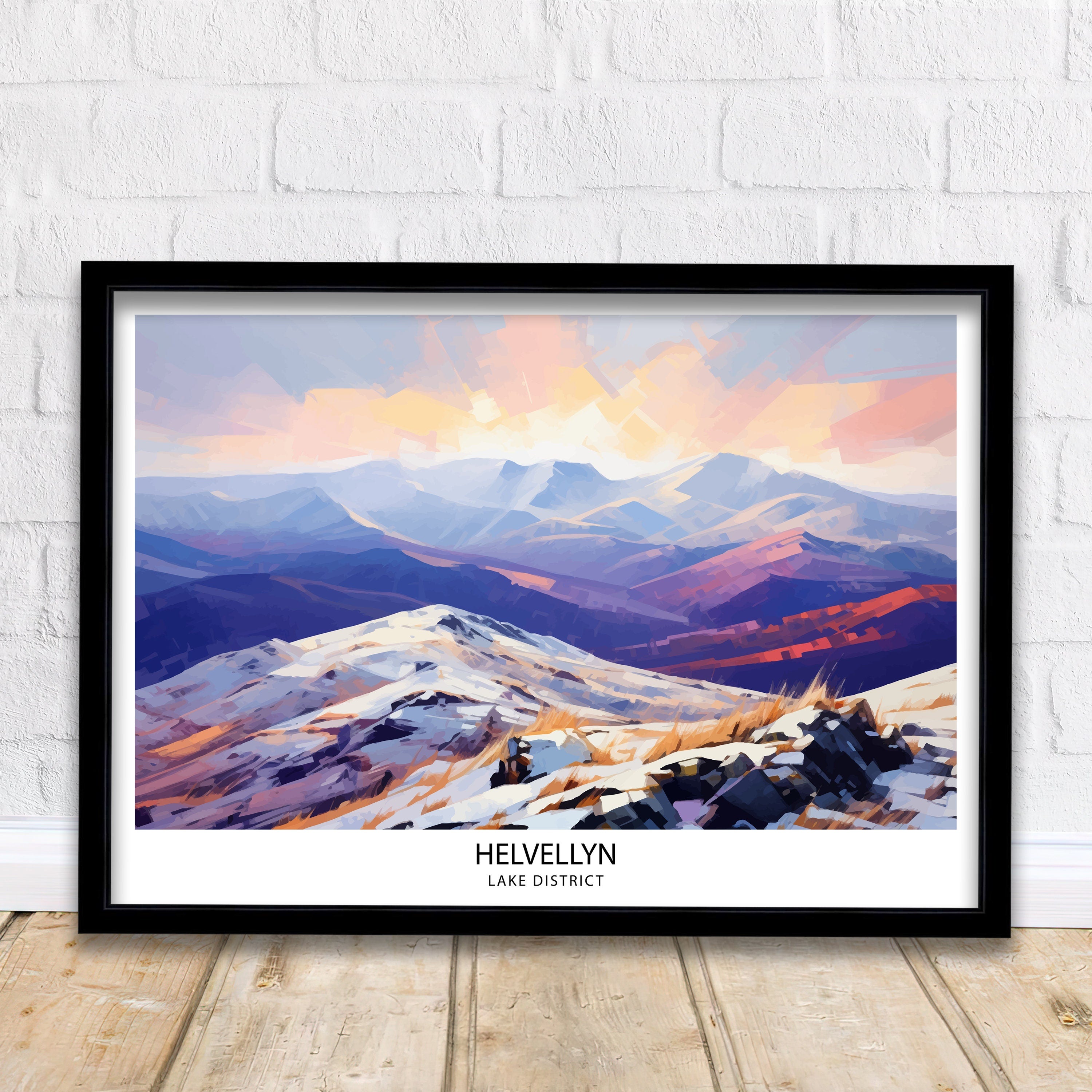 Helvellyn Lake District Print English Mountain Landscape Art Helvellyn Peak Poster Cumbria Hiking Wall Decor UK Nature Illustration British