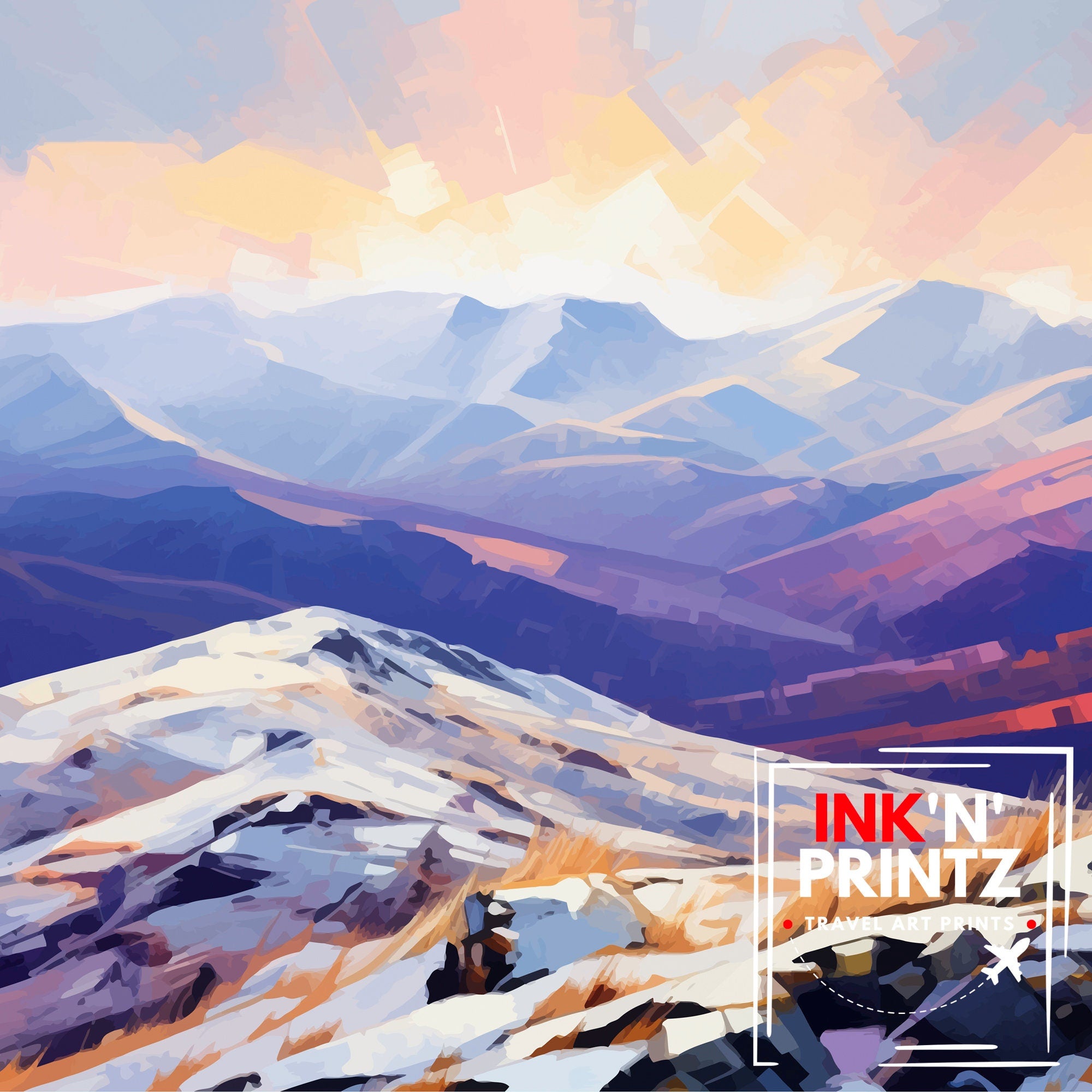 Helvellyn Lake District Print English Mountain Landscape Art Helvellyn Peak Poster Cumbria Hiking Wall Decor UK Nature Illustration British