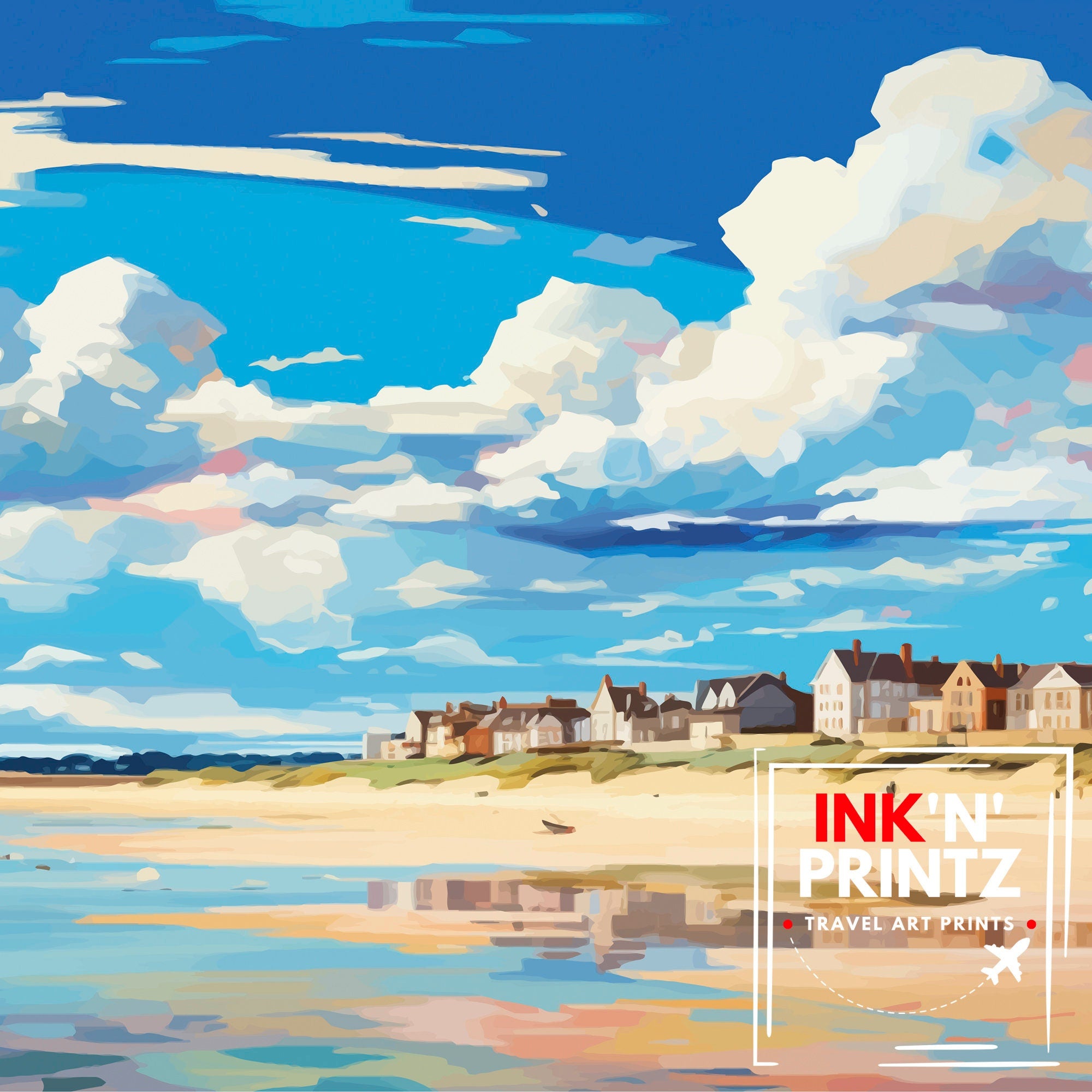 Alnmouth Beach Northumberland Travel Print Alnmouth Wall Decor Alnmouth Home Living Decor Northumberland Illustration Travel Poster Gift