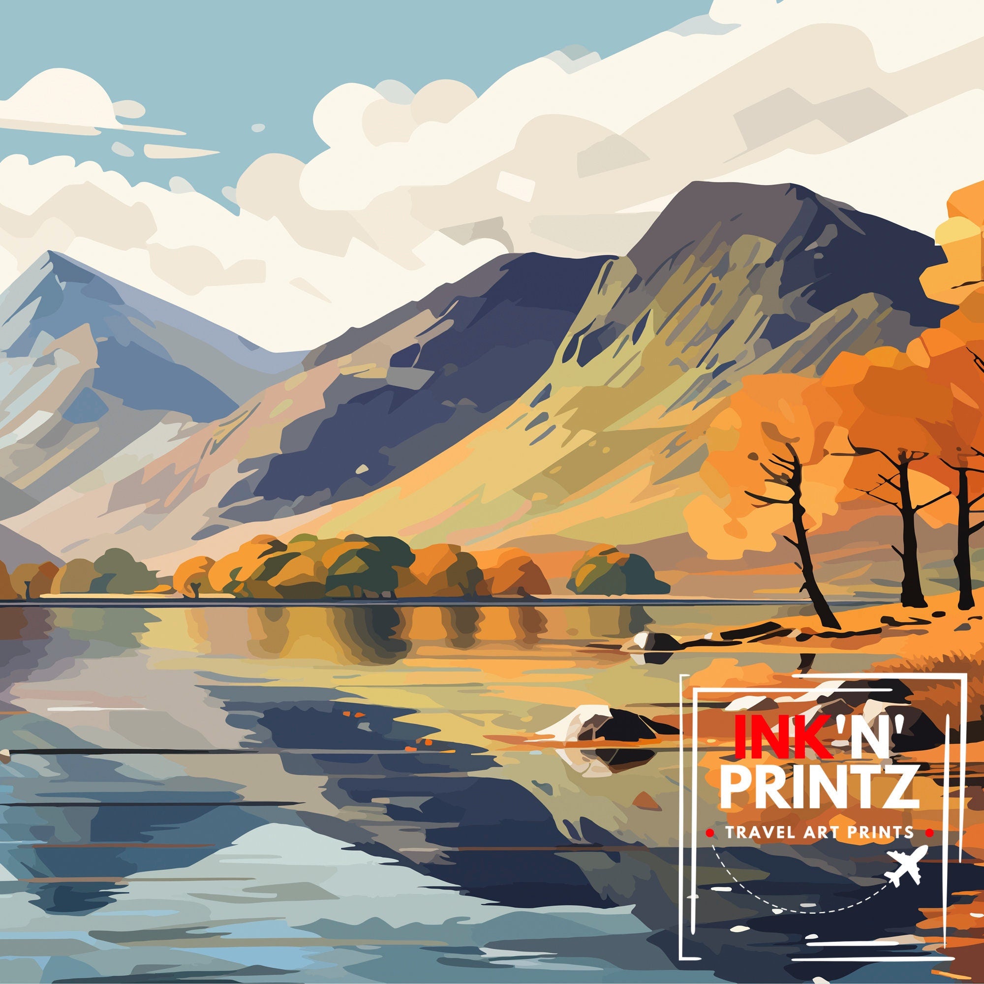Buttermere Lake District Travel Print Buttermere Wall Decor Buttermere Home Living Decor Buttermere Illustration Travel Poster Gift