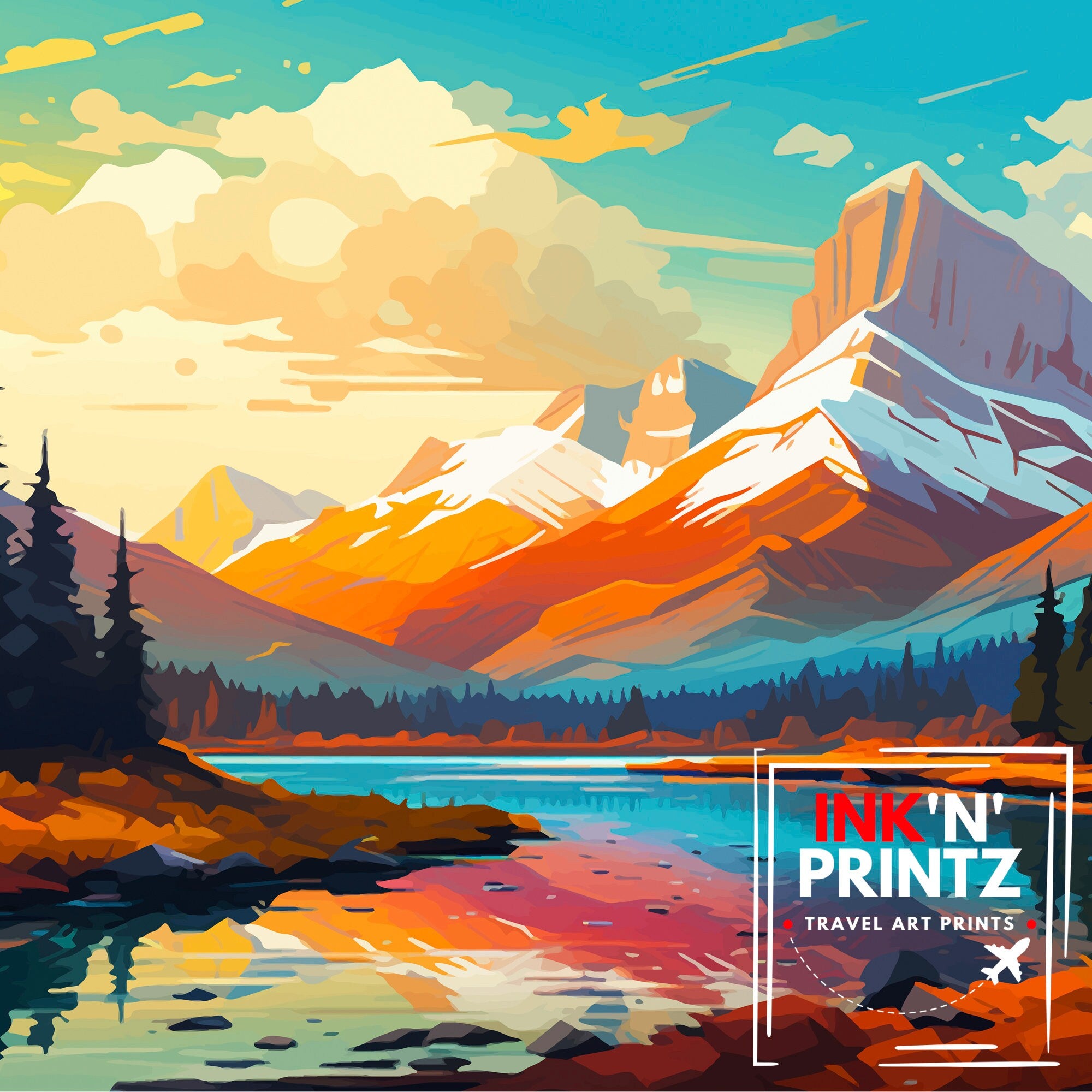 Banff National Park Travel Print Banff Wall Decor Banff Home Decor Banff Canada Illustration Travel Poster Gift For Banff Canada Home Decor