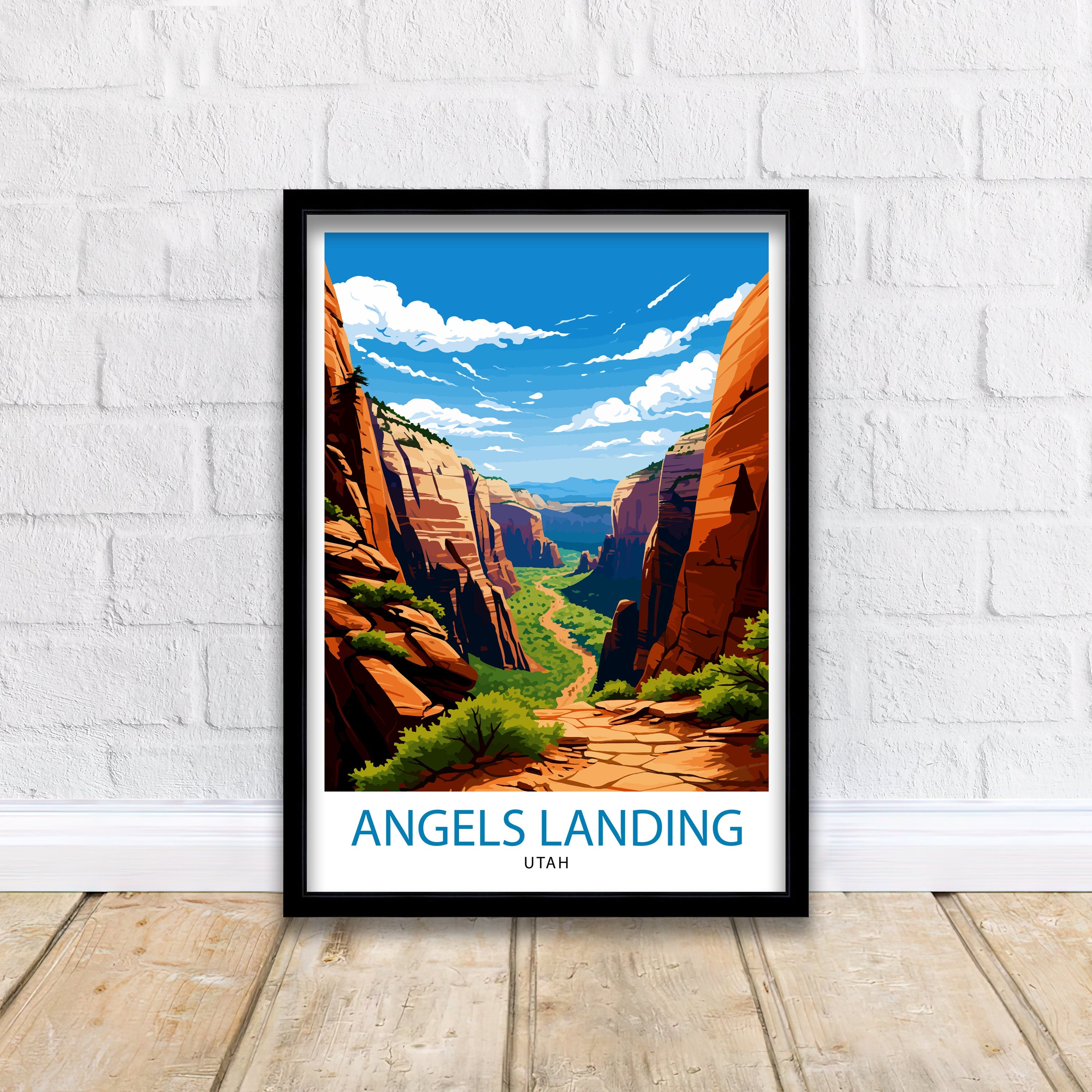 Angels Landing Utah Print Zion National Park Art Hiking Trail Poster Scenic Landscape Wall Decor Nature Adventure Illustration Southwest USA