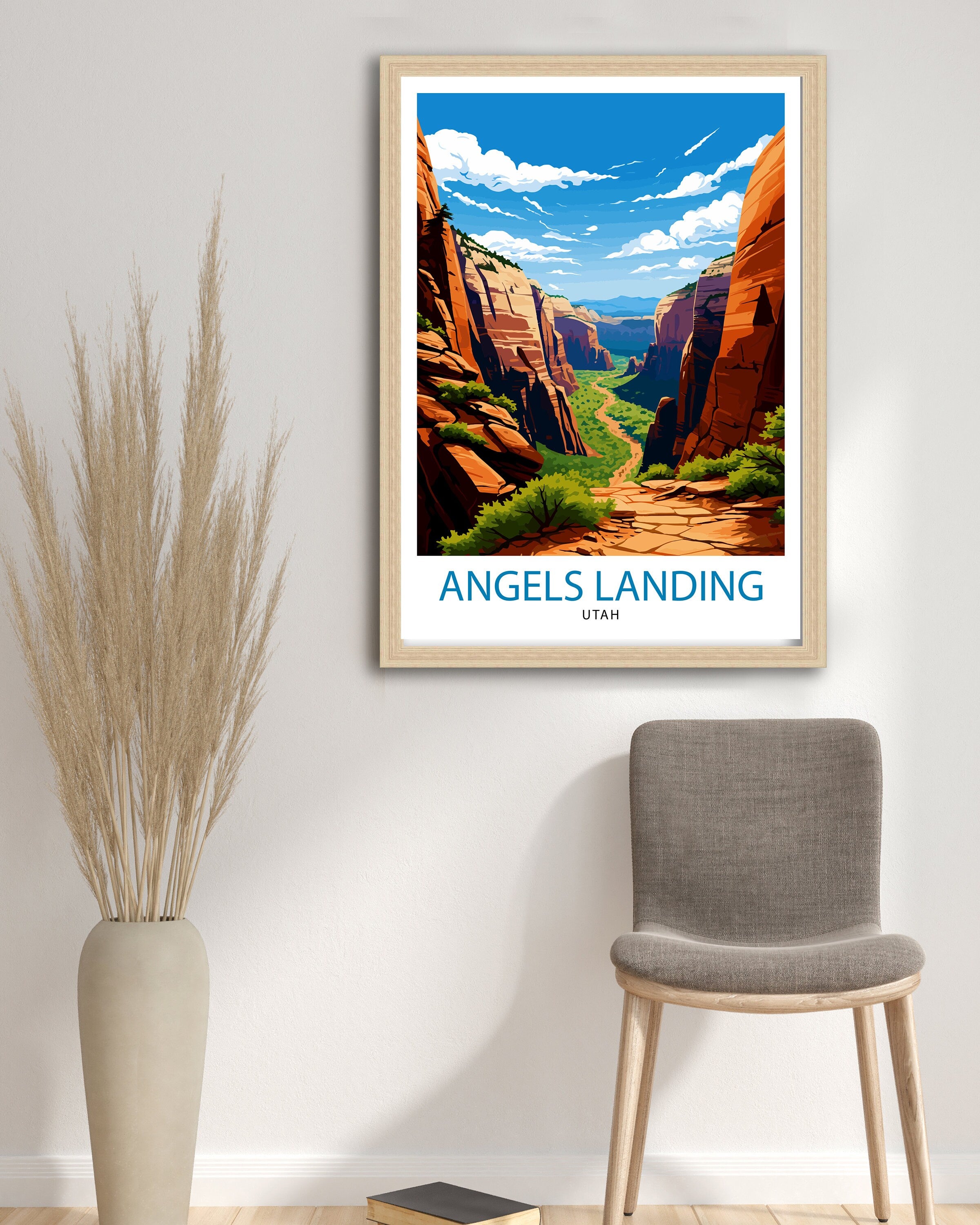 Angels Landing Utah Print Zion National Park Art Hiking Trail Poster Scenic Landscape Wall Decor Nature Adventure Illustration Southwest USA