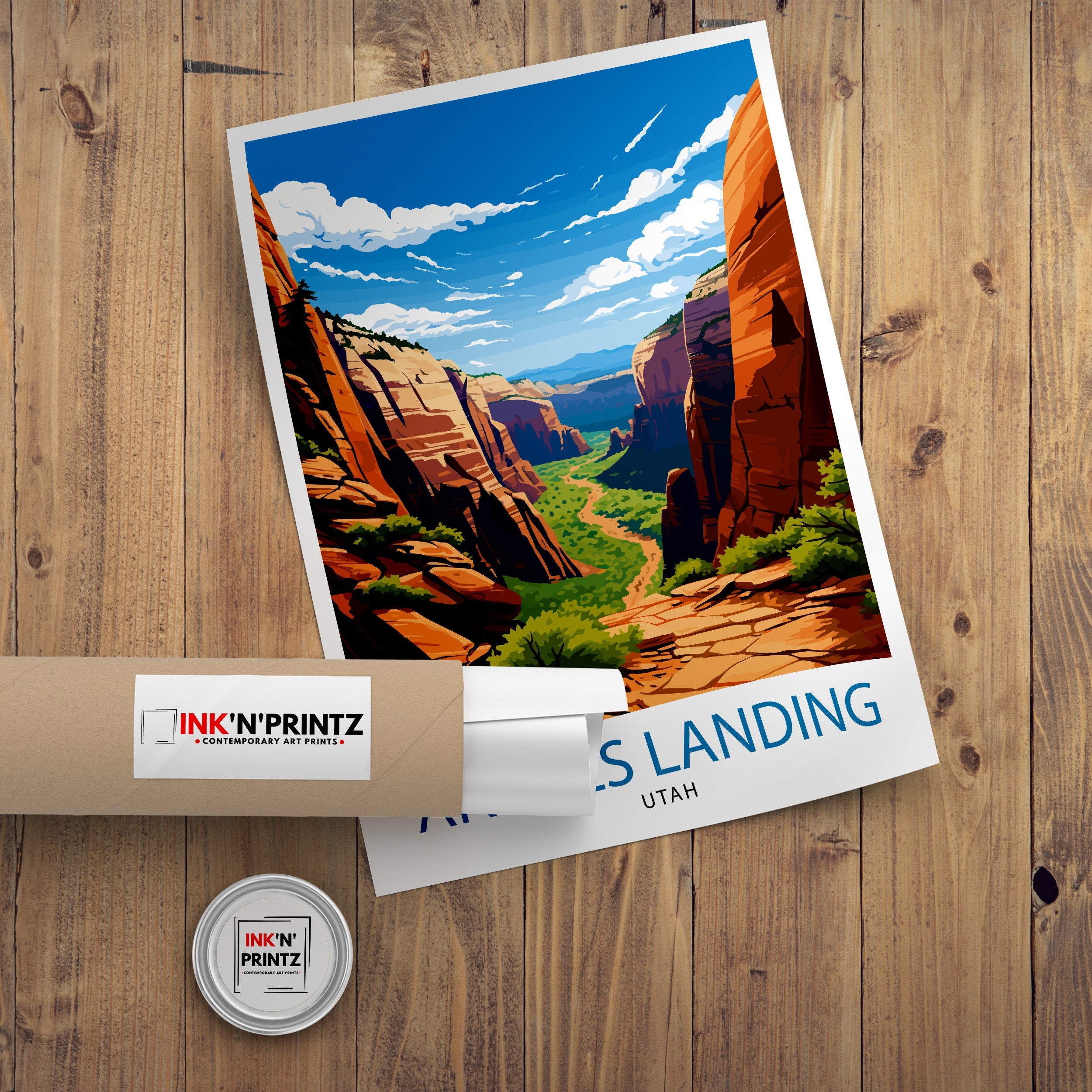 Angels Landing Utah Print Zion National Park Art Hiking Trail Poster Scenic Landscape Wall Decor Nature Adventure Illustration Southwest USA