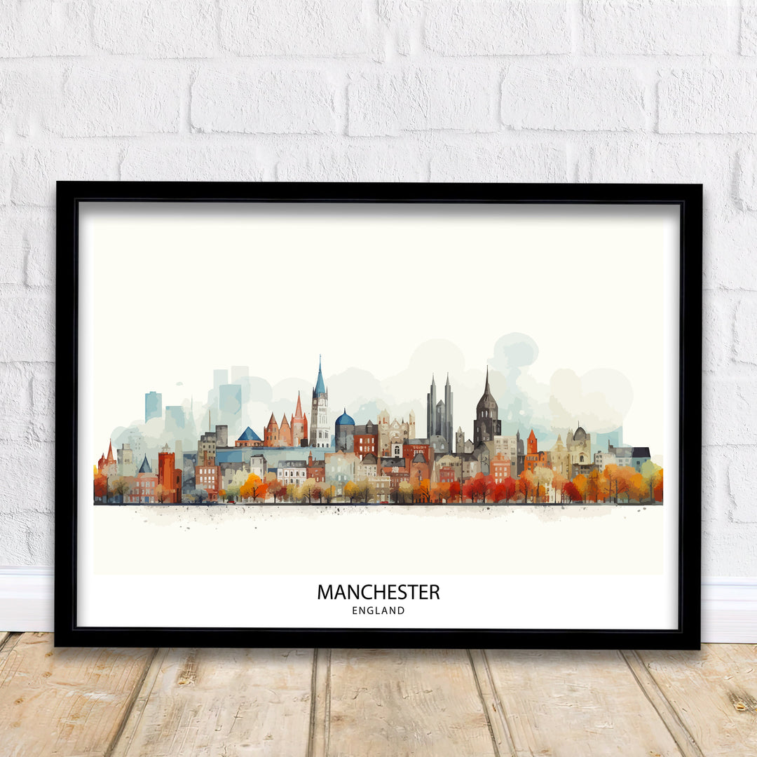 Manchester Travel Poster Manchester Wall Art Manchester Cityscape Travel Poster Home Decor Gift for Travelers