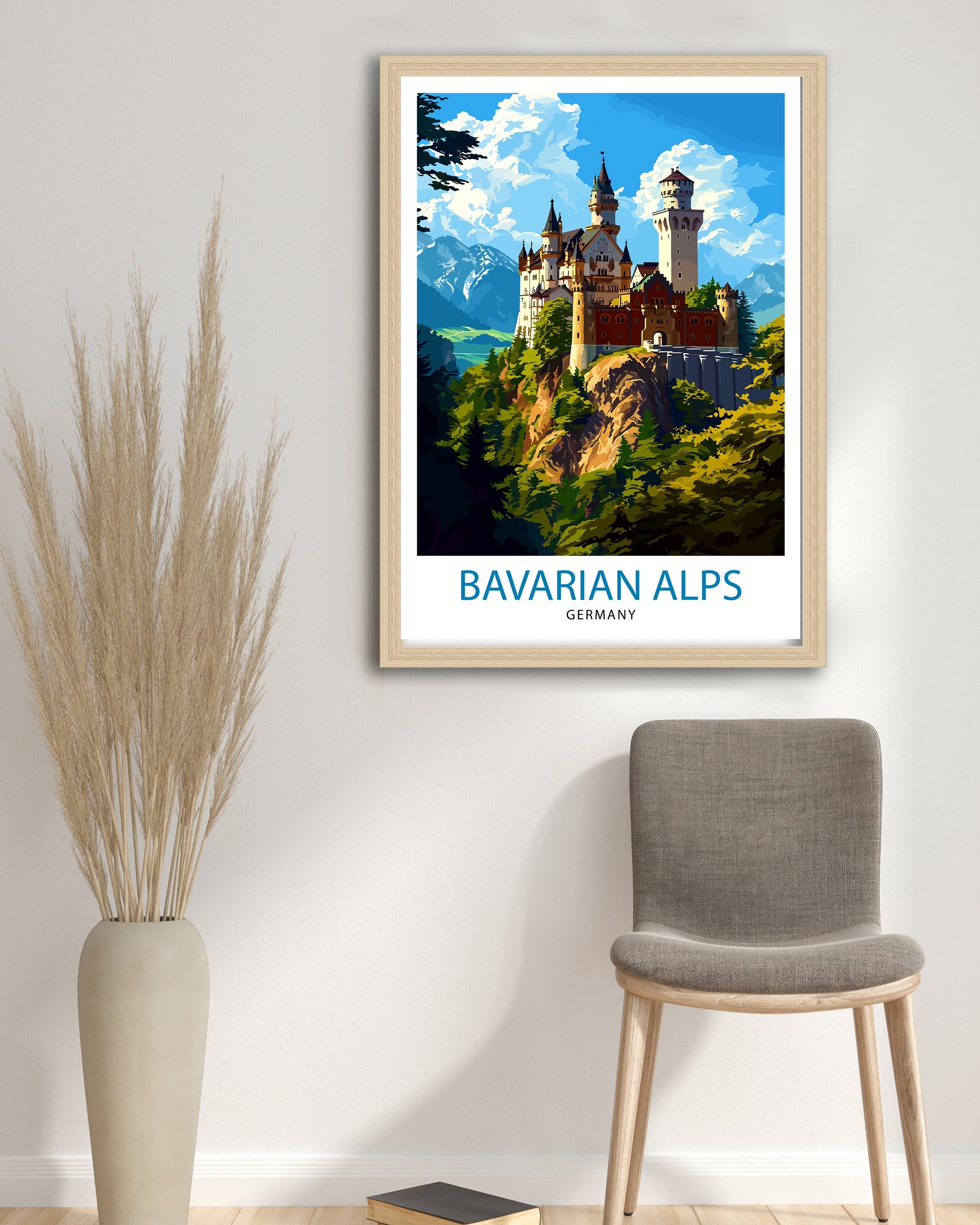 Bavarian Alps Germany Print Scenic Mountain Landscape Art German Alpine Poster Neuschwanstein Castle View Wall Decor Hiking Trail