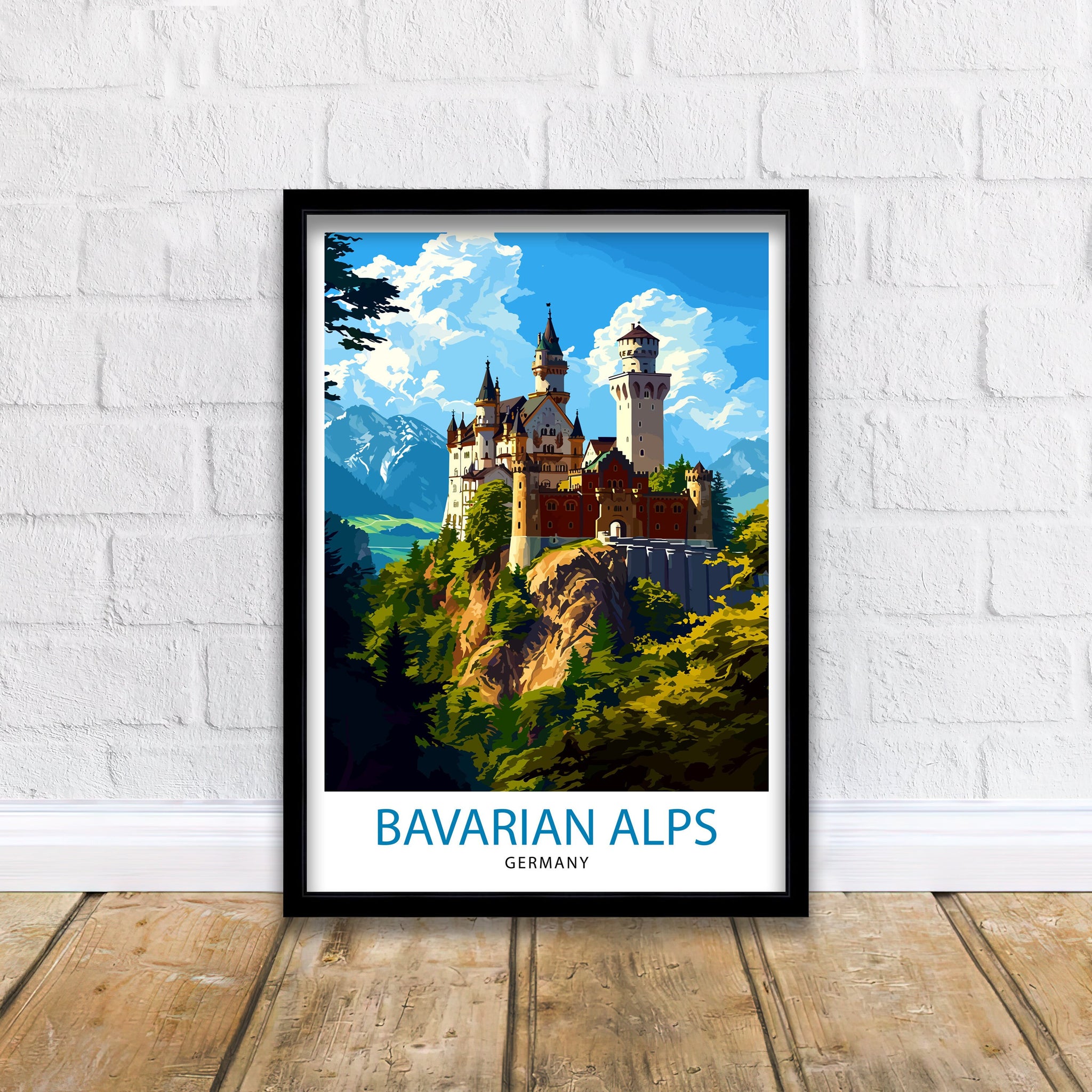 Bavarian Alps Germany Print Scenic Mountain Landscape Art German Alpine Poster Neuschwanstein Castle View Wall Decor Hiking Trail