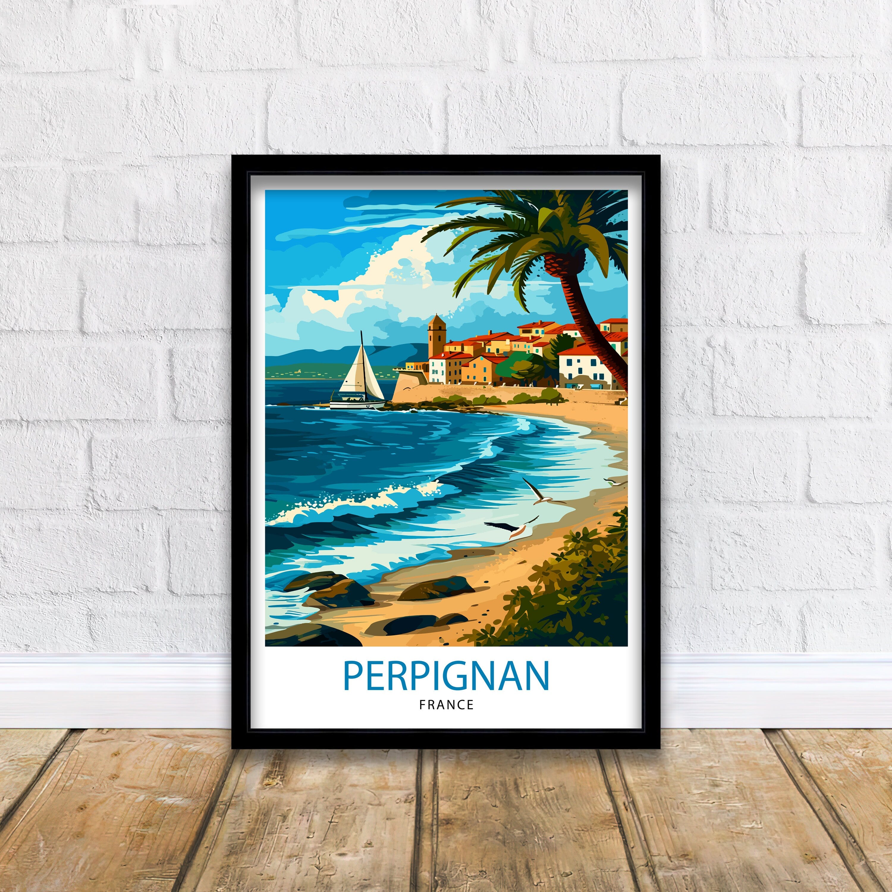 Perpignan France Print Catalonian Influence Art French City Poster Languedoc-Roussillon Wall Decor Historic Architecture Illustration