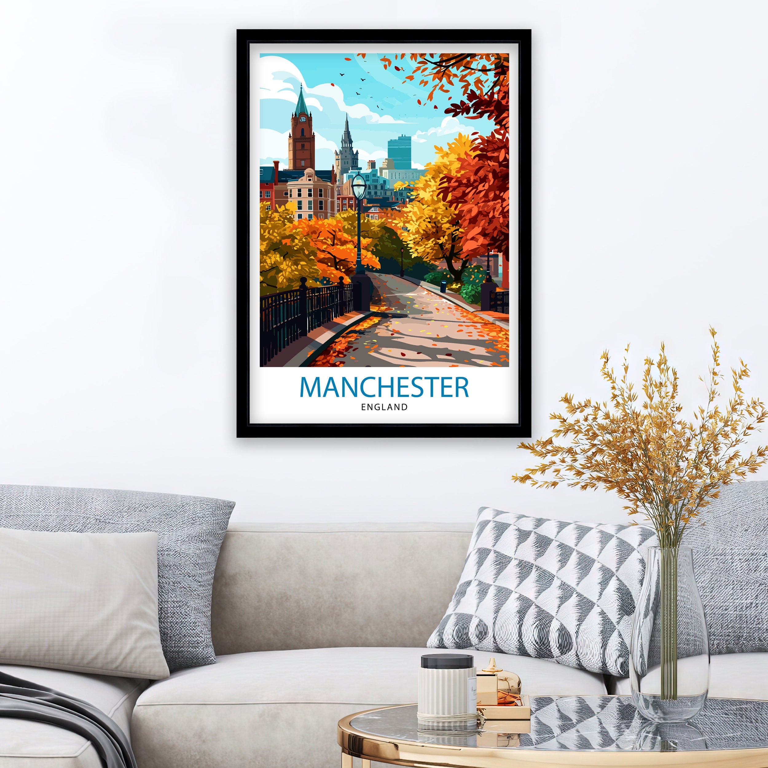 Manchester Travel Print Manchester Wall Art Manchester Cityscape Travel Poster Home Decor Gift for Travelers