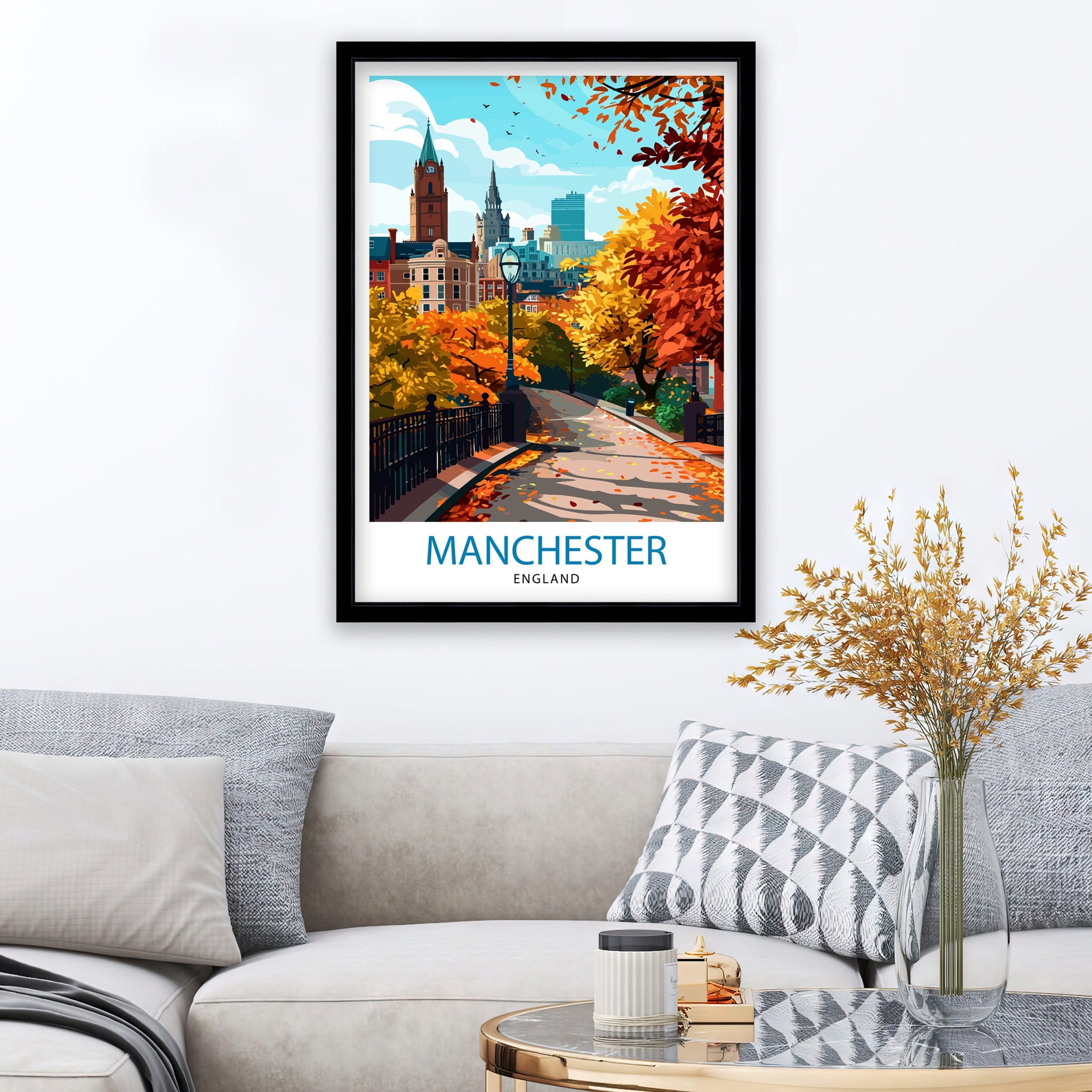 Manchester Travel Print Manchester Wall Art Manchester Cityscape Travel Poster Home Decor Gift for Travelers